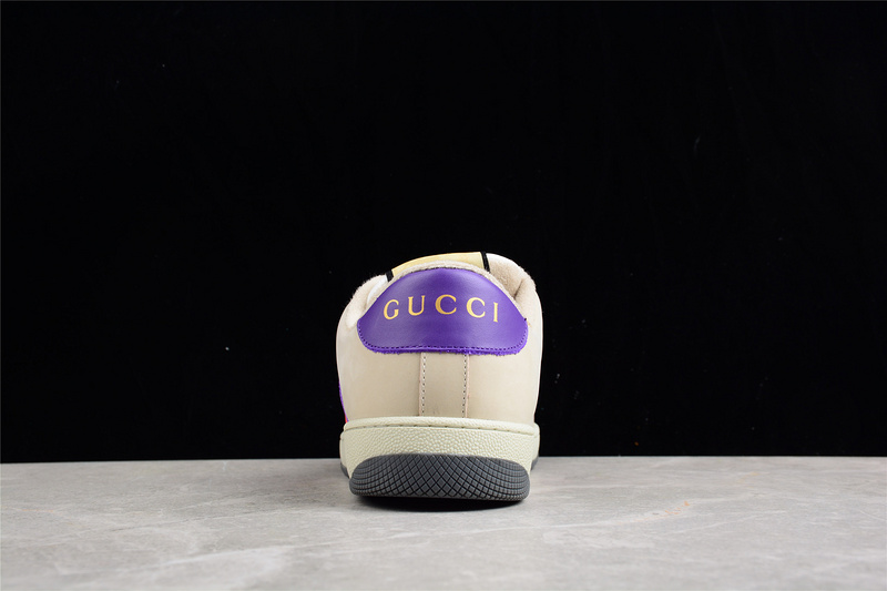 Gucci Distressed Screener Sneaker Beige/Purple/Red 23