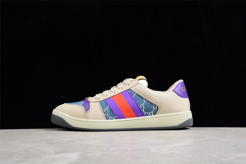 Gucci Distressed Screener Sneaker Beige/Purple/Red 29