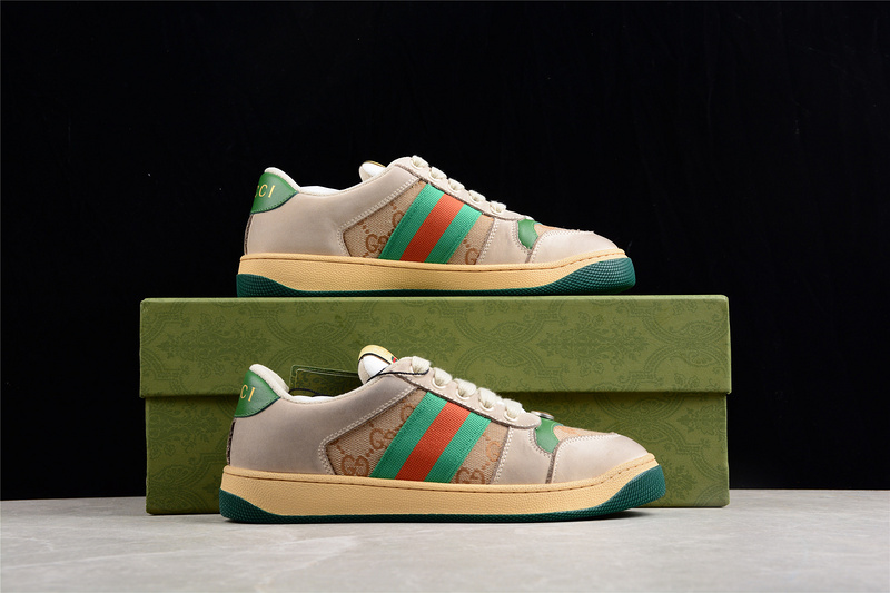 Gucci Distressed Screener Sneaker Brown/Green/Red 19