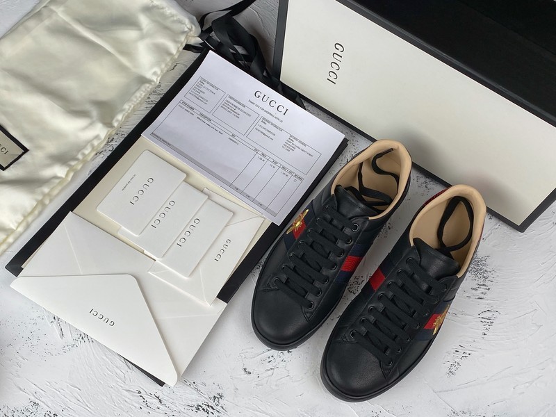 Gucci Ace Embroidered Low-Top Sneaker Black/Navy Blue/Red-Gold 13