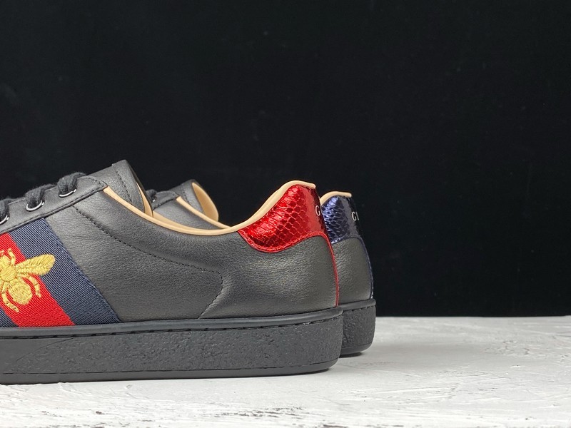 Gucci Ace Embroidered Low-Top Sneaker Black/Navy Blue/Red-Gold 15