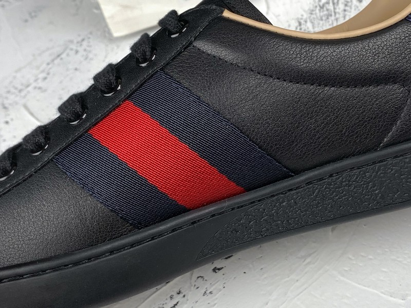 Gucci Ace Embroidered Low-Top Sneaker Black/Navy Blue/Red-Gold 33