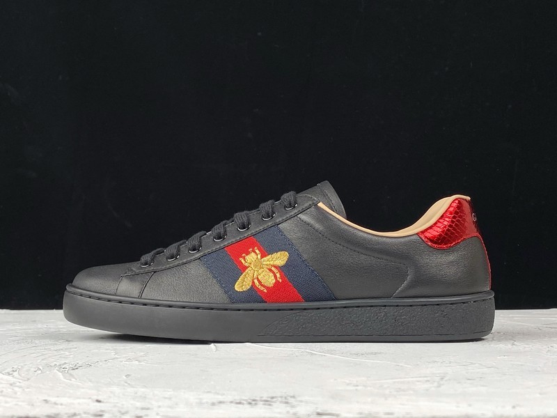 Gucci Ace Embroidered Low-Top Sneaker Black/Navy Blue/Red-Gold 37