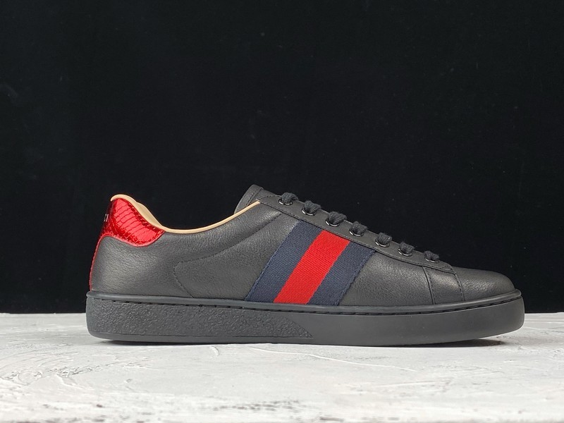 Gucci Ace Embroidered Low-Top Sneaker Black/Navy Blue/Red-Gold 39