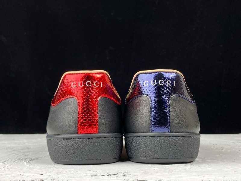 Gucci Ace Embroidered Low-Top Sneaker Black/Navy Blue/Red-Gold 41