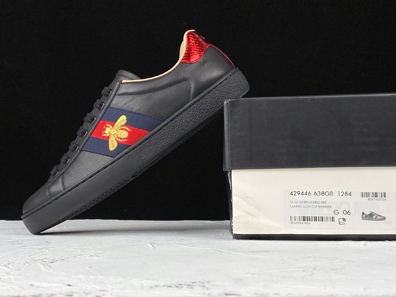 Gucci Ace Embroidered Low-Top Sneaker Black/Navy Blue/Red-Gold 43