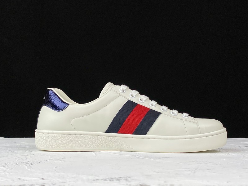 Gucci Ace Embroidered Low-Top Sneaker White/Navy Blue/Red 13