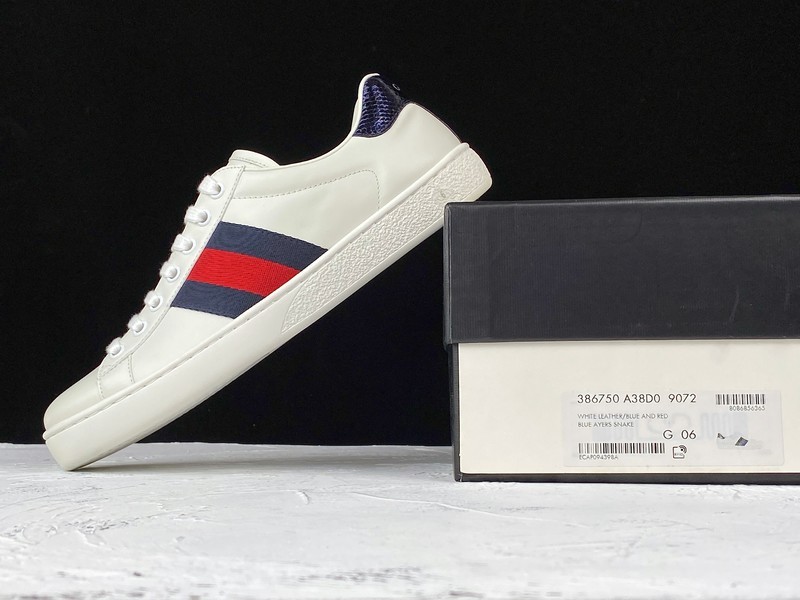 Gucci Ace Embroidered Low-Top Sneaker White/Navy Blue/Red 31