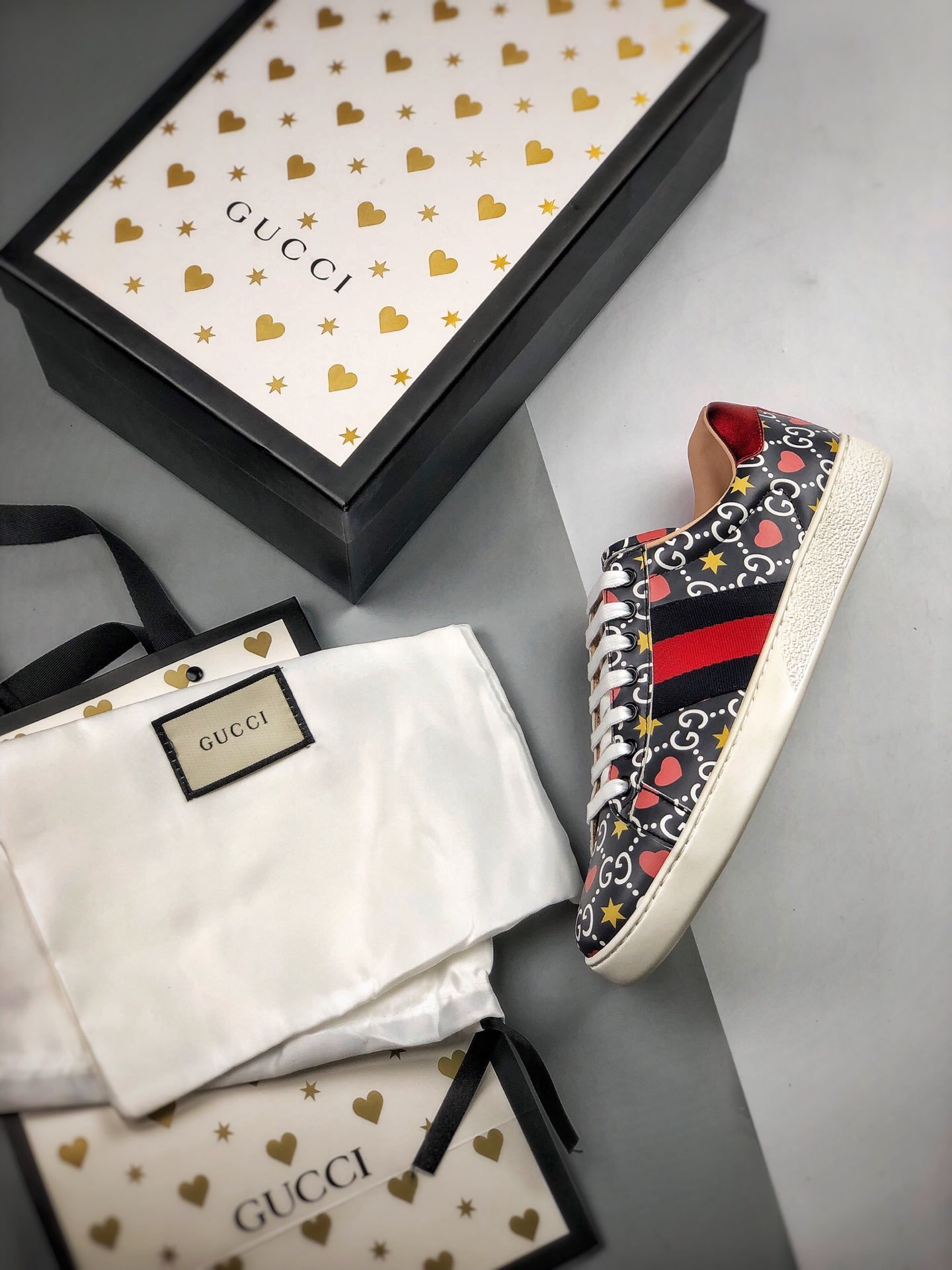 Gucci Ace Embroidered Low-Top Sneaker Black/Navy Blue/Red 5