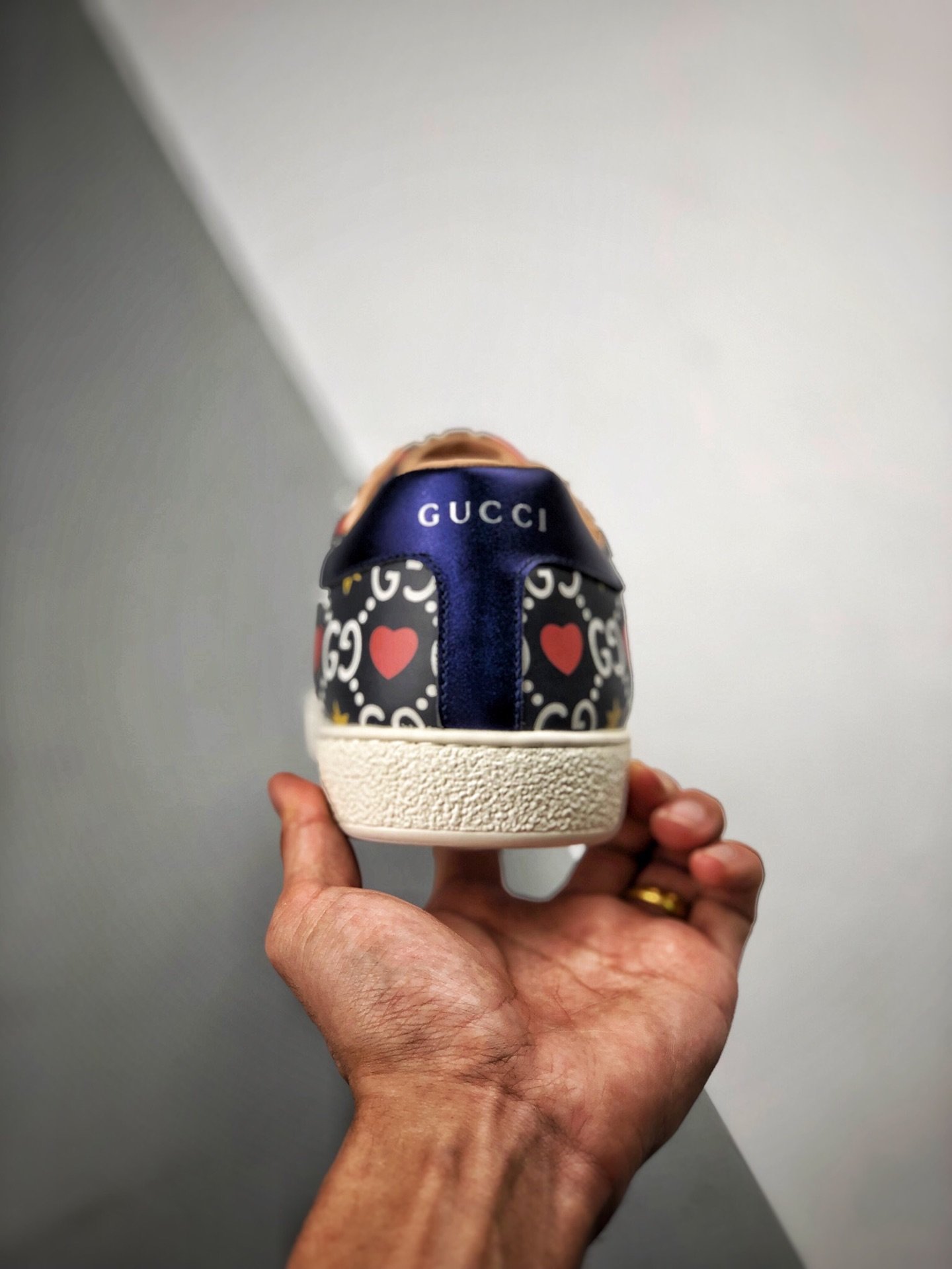 Gucci Ace Embroidered Low-Top Sneaker Black/Navy Blue/Red 15