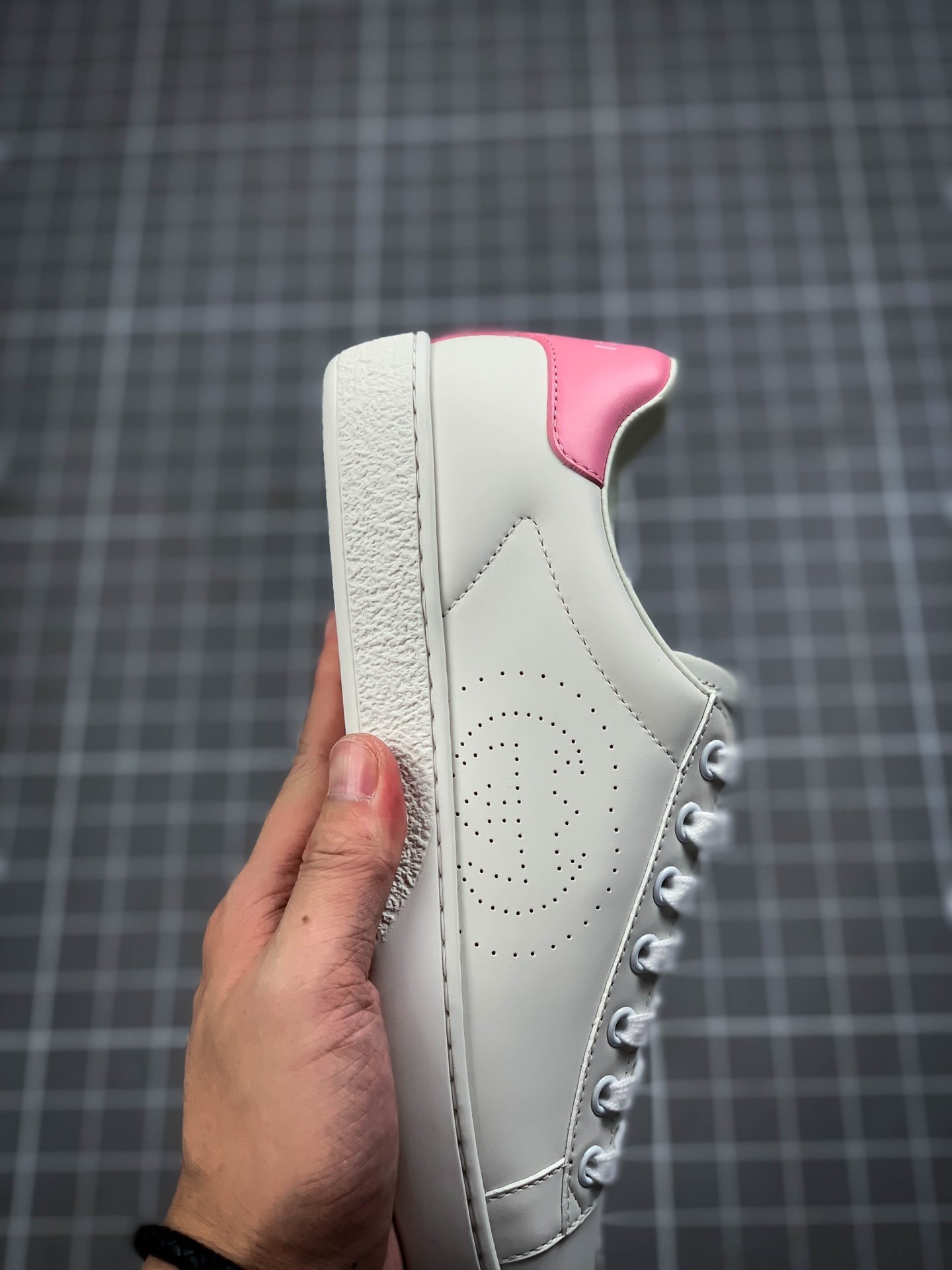 Gucci Ace Embroidered Low-Top Sneaker White/White/Pink 5