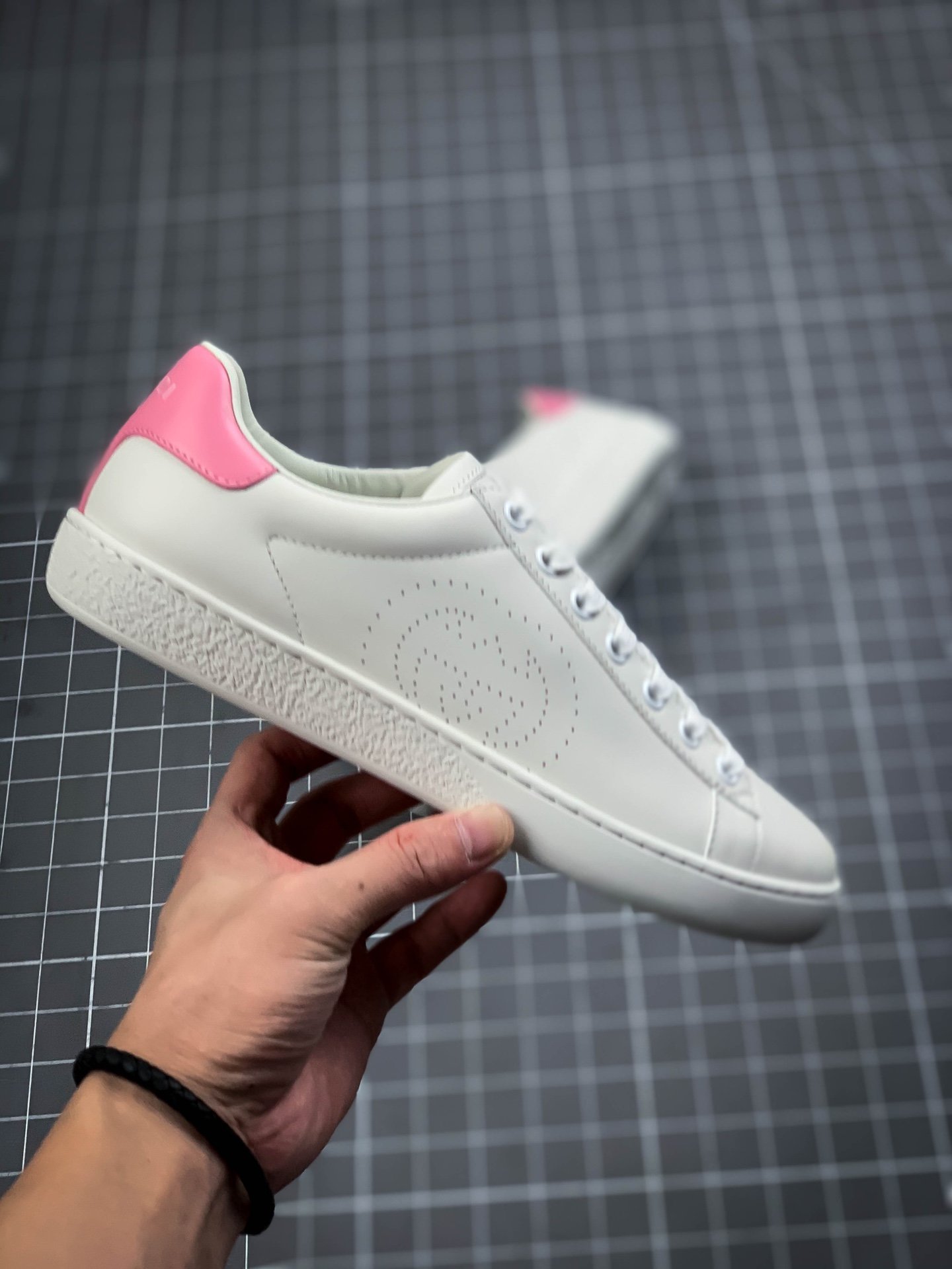 Gucci Ace Embroidered Low-Top Sneaker White/White/Pink 11