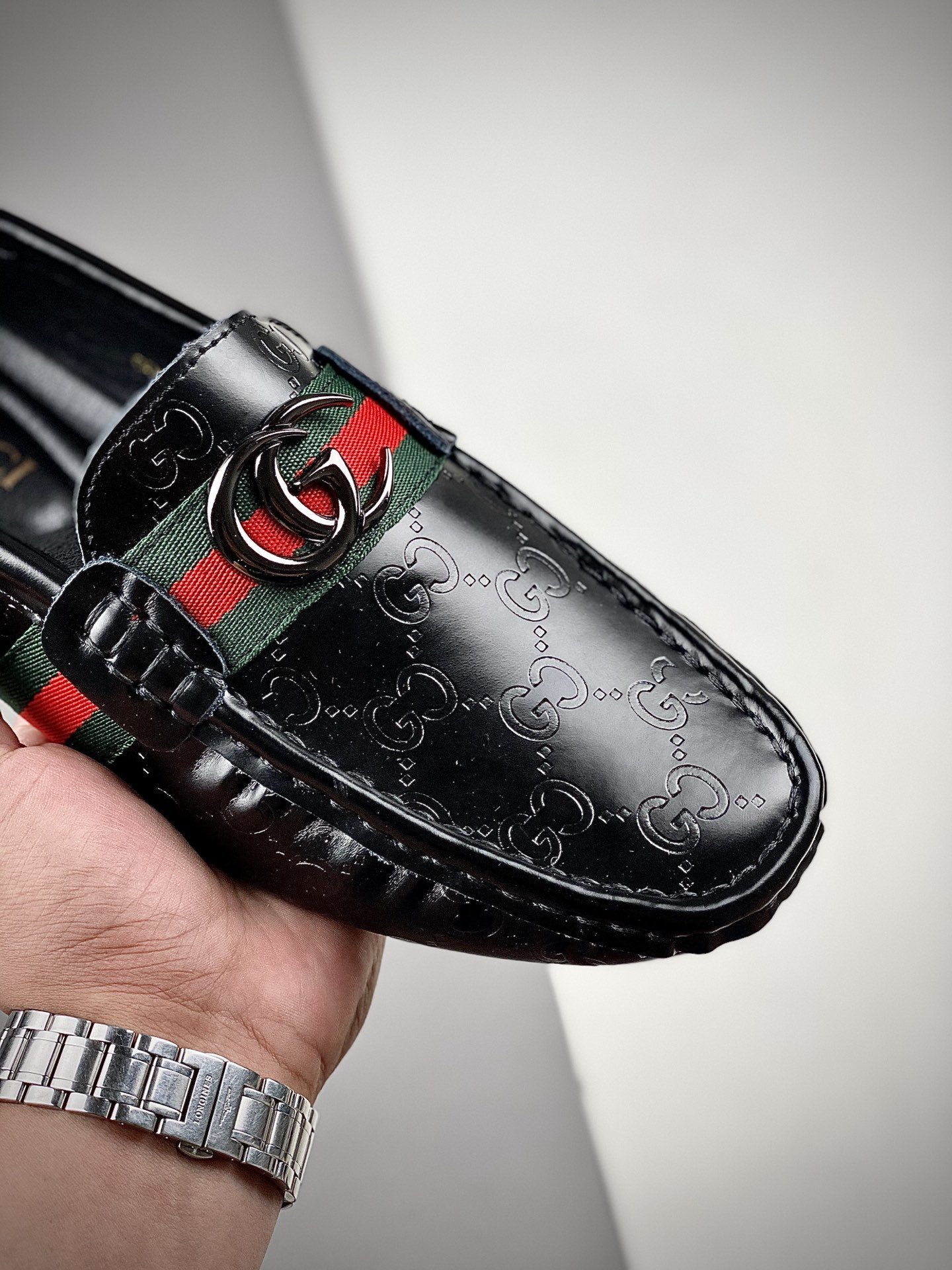 Gucci Leather Shoes Black/Green/Red 5