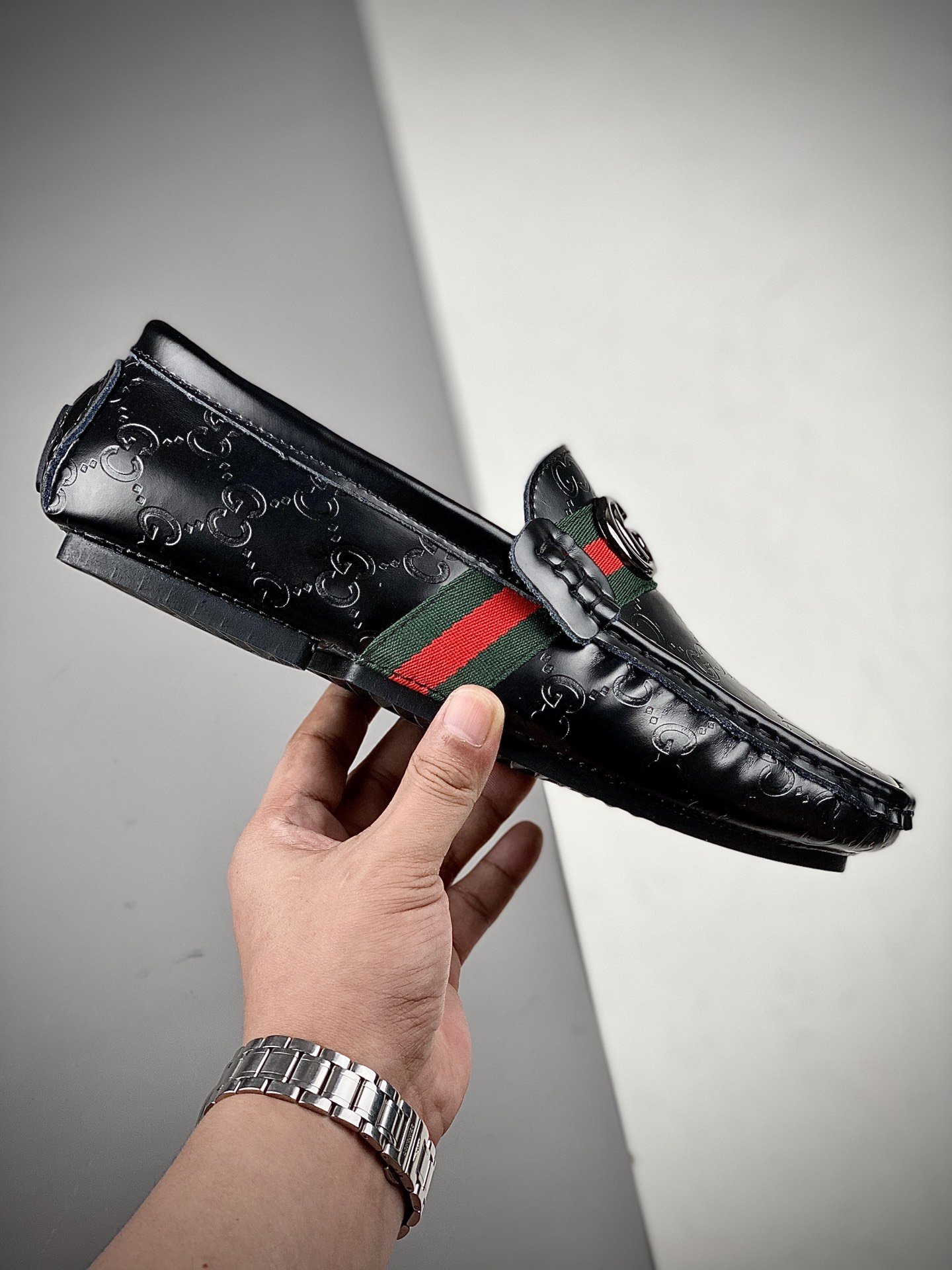 Gucci Leather Shoes Black/Green/Red 7