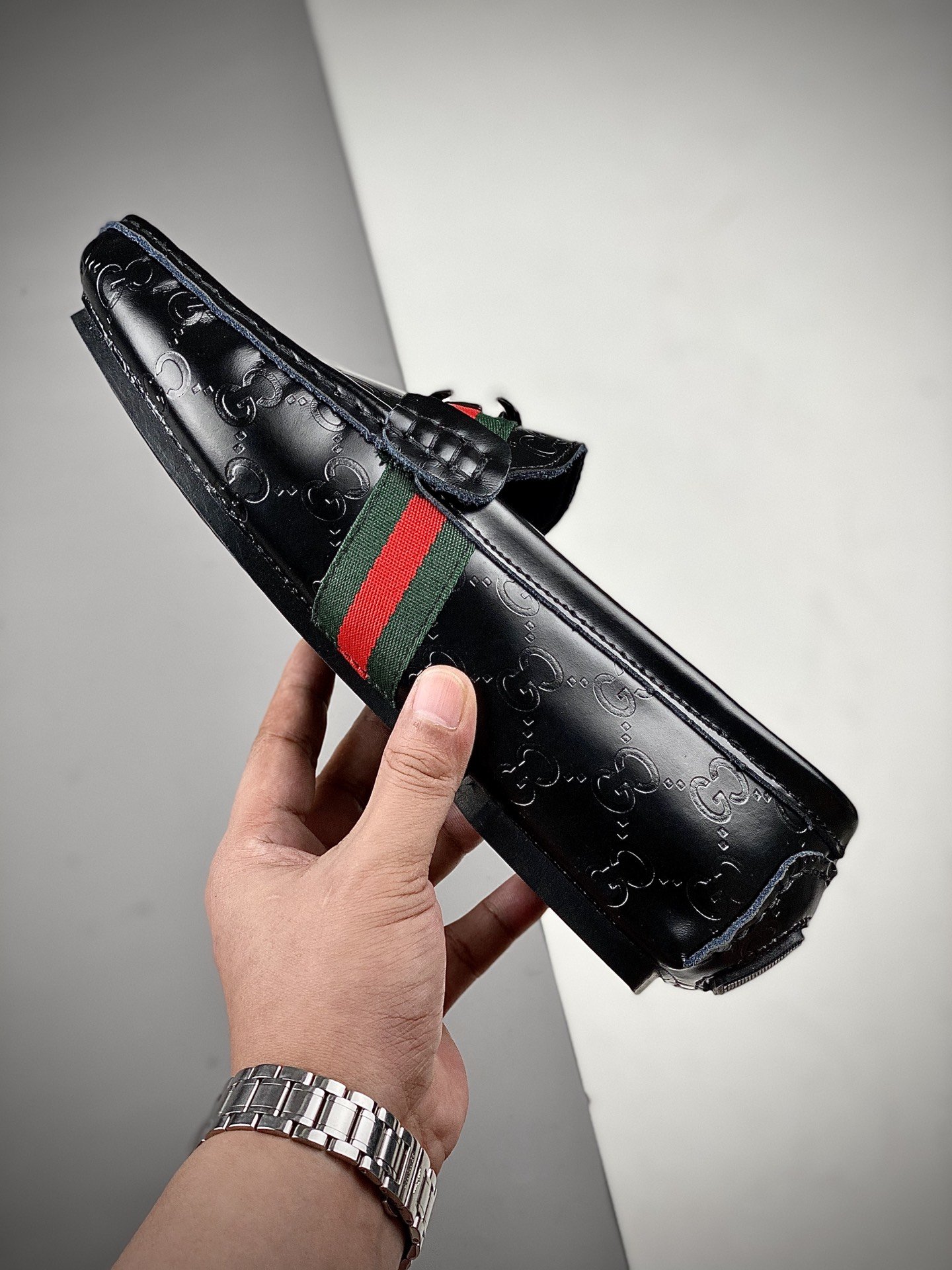 Gucci Leather Shoes Black/Green/Red 9