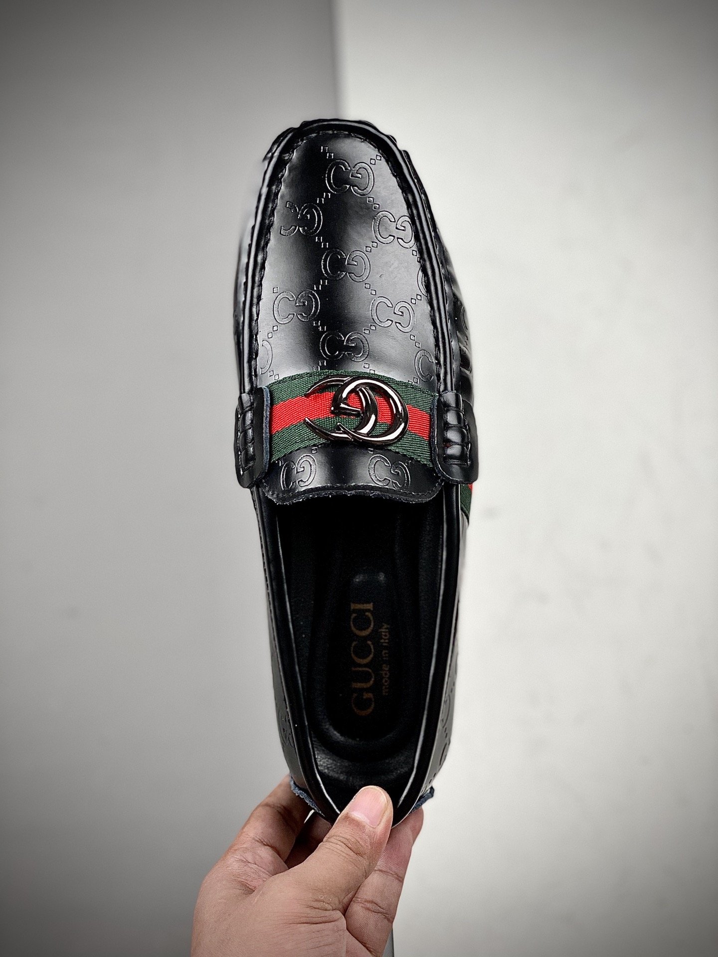 Gucci Leather Shoes Black/Green/Red 11