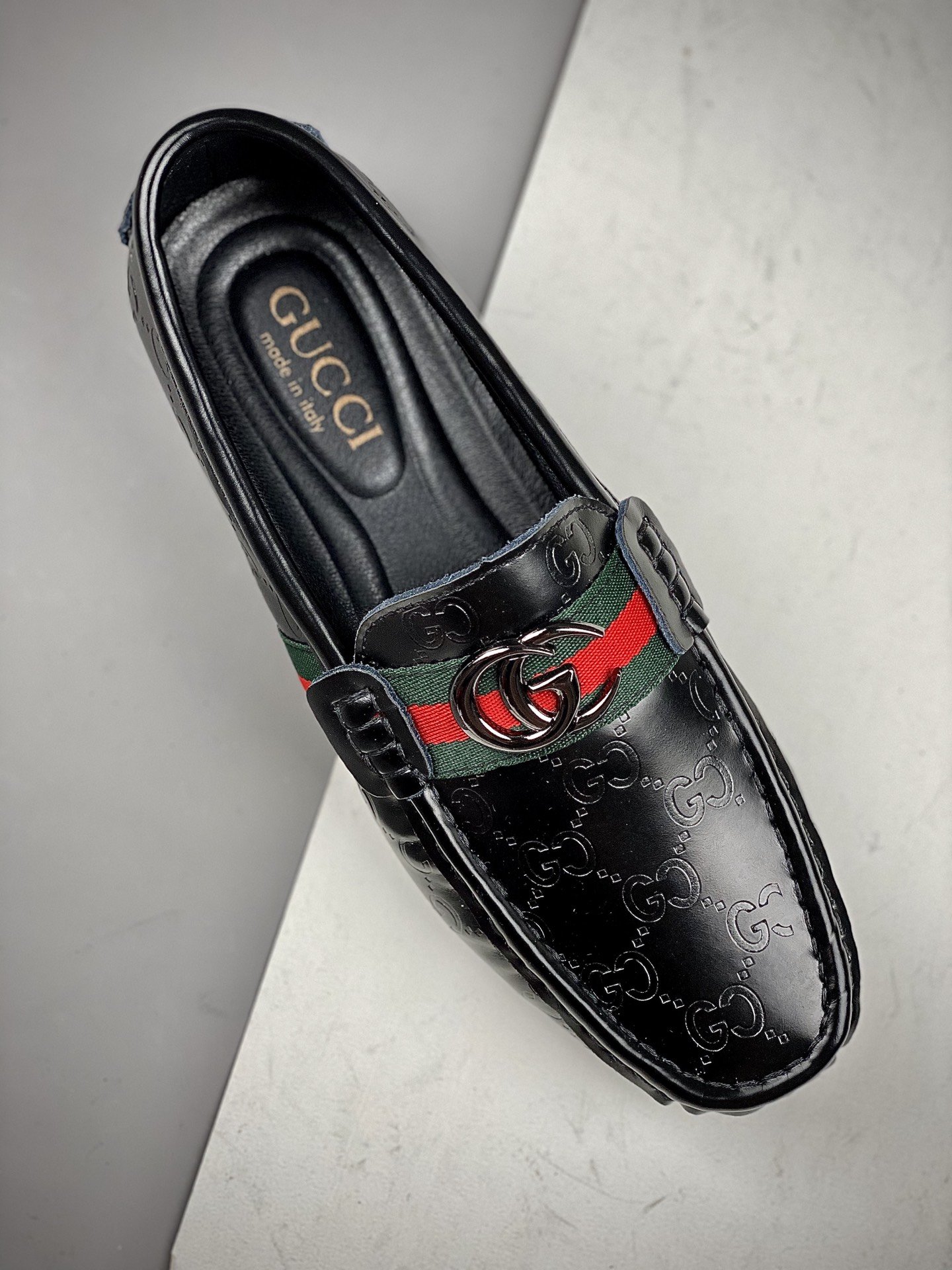 Gucci Leather Shoes Black/Green/Red 15