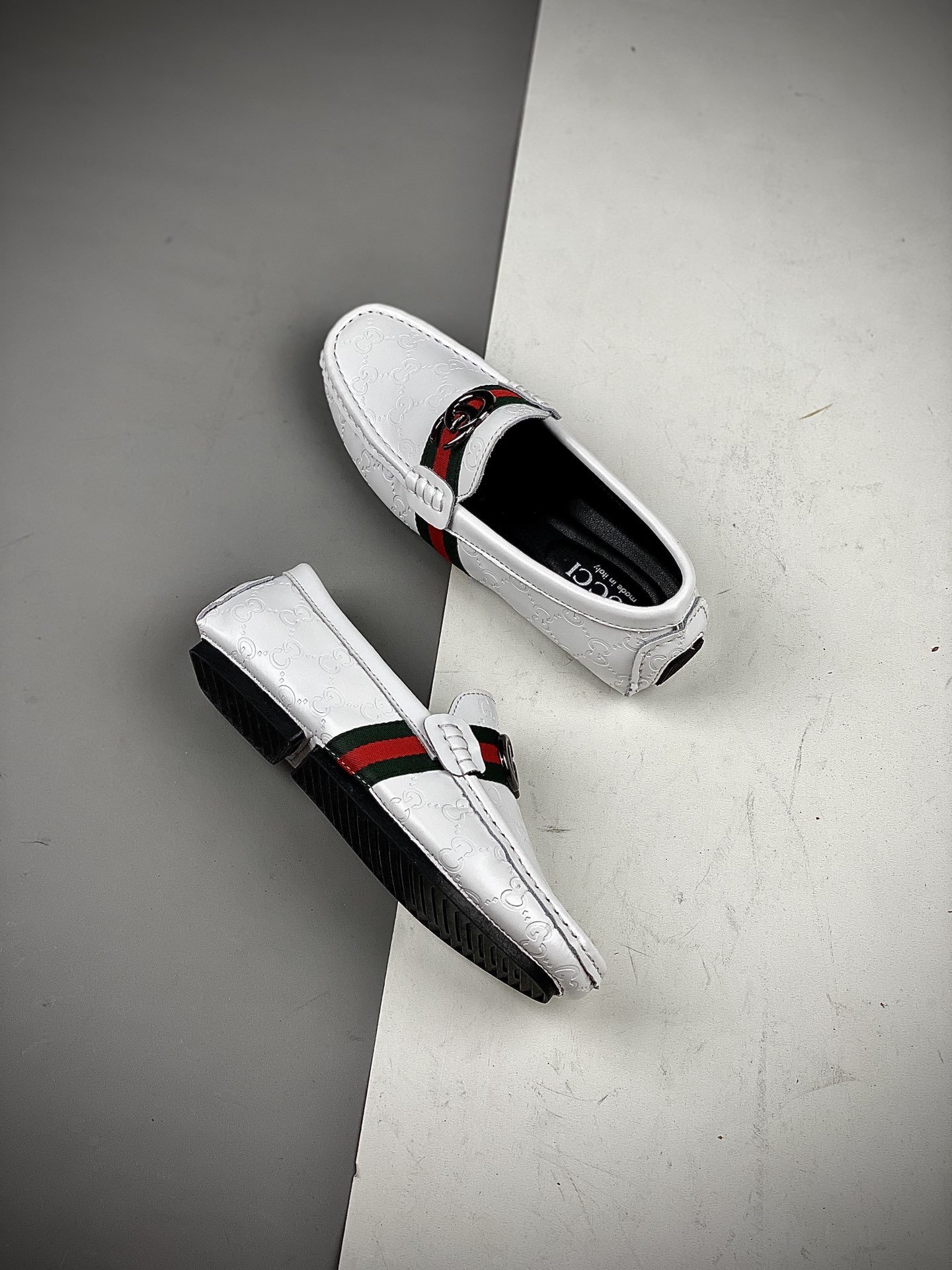 Gucci Leather Shoes White/Green/Red 3