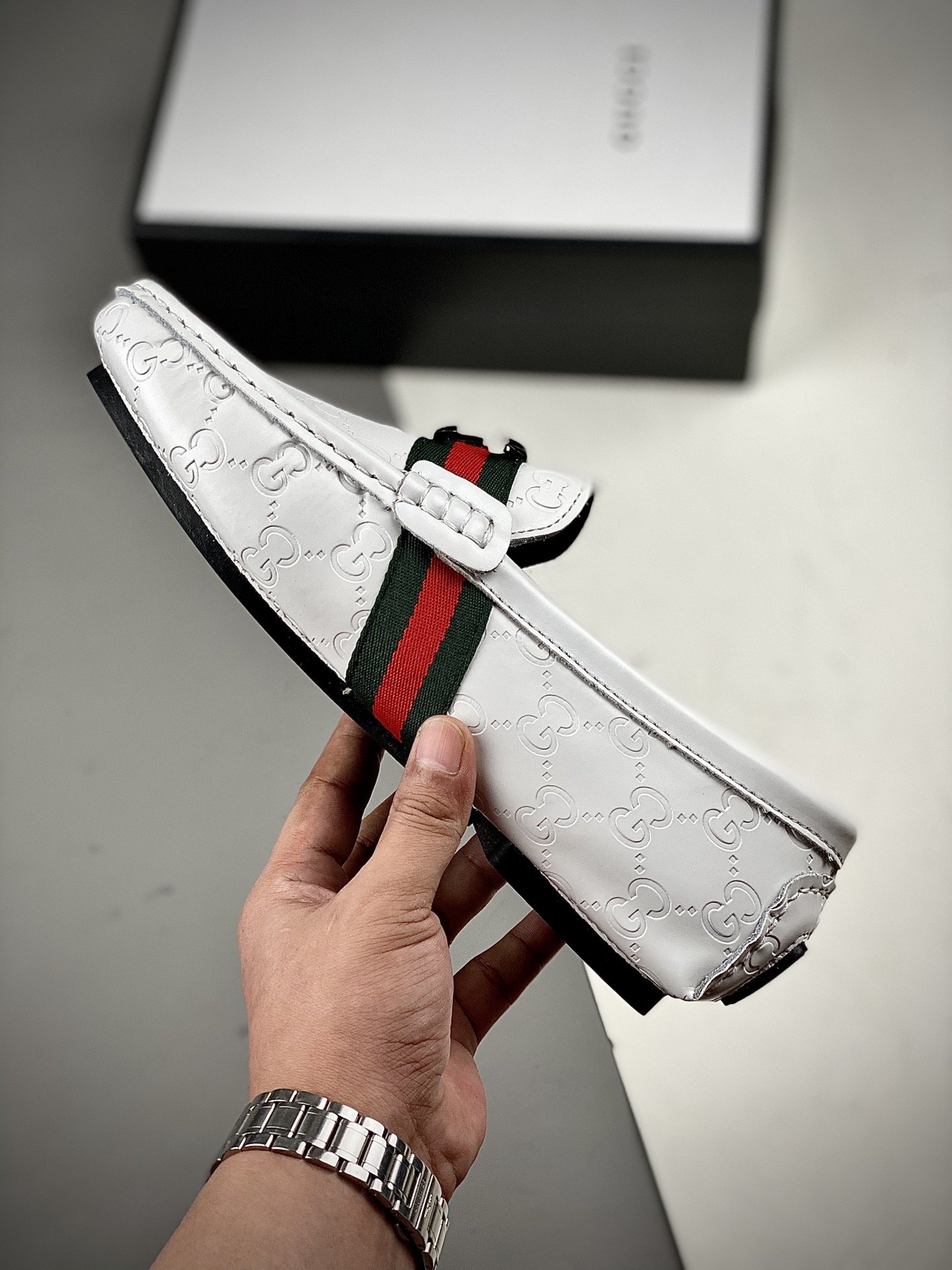 Gucci Leather Shoes White/Green/Red 5