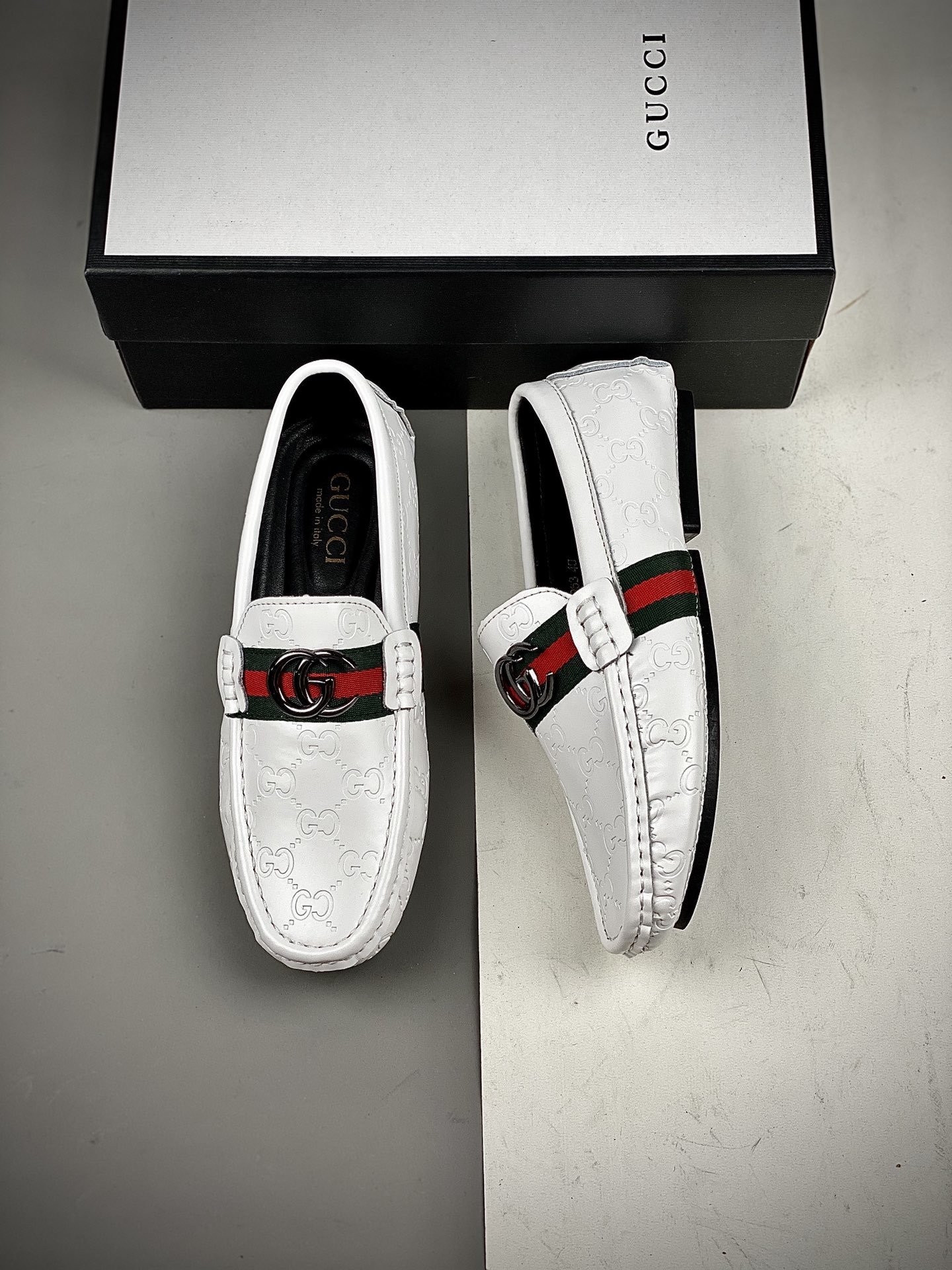 Gucci Leather Shoes White/Green/Red 9