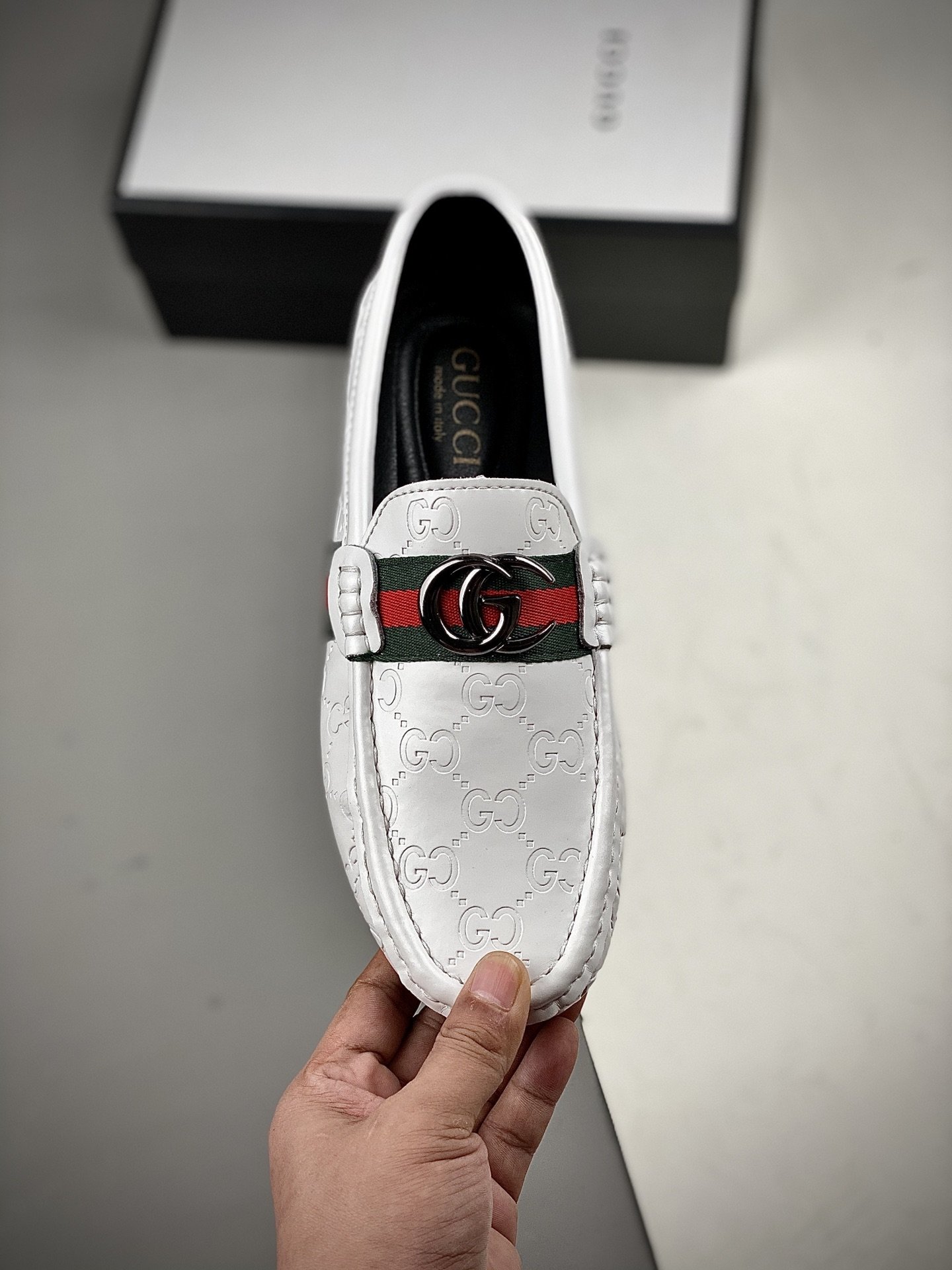 Gucci Leather Shoes White/Green/Red 11