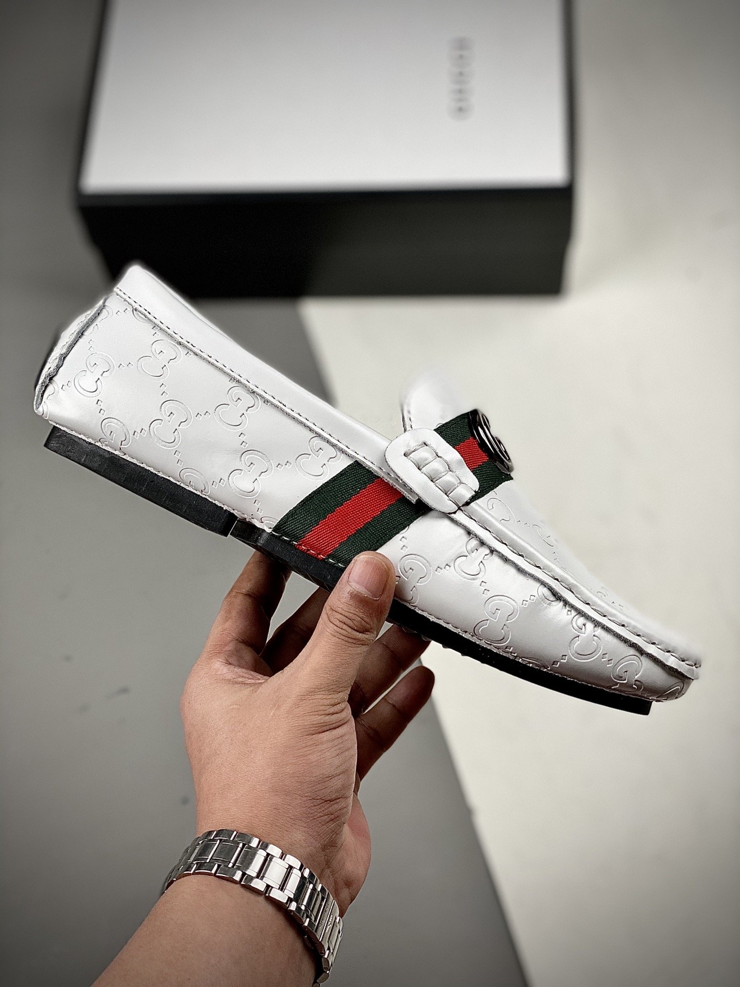 Gucci Leather Shoes White/Green/Red 17