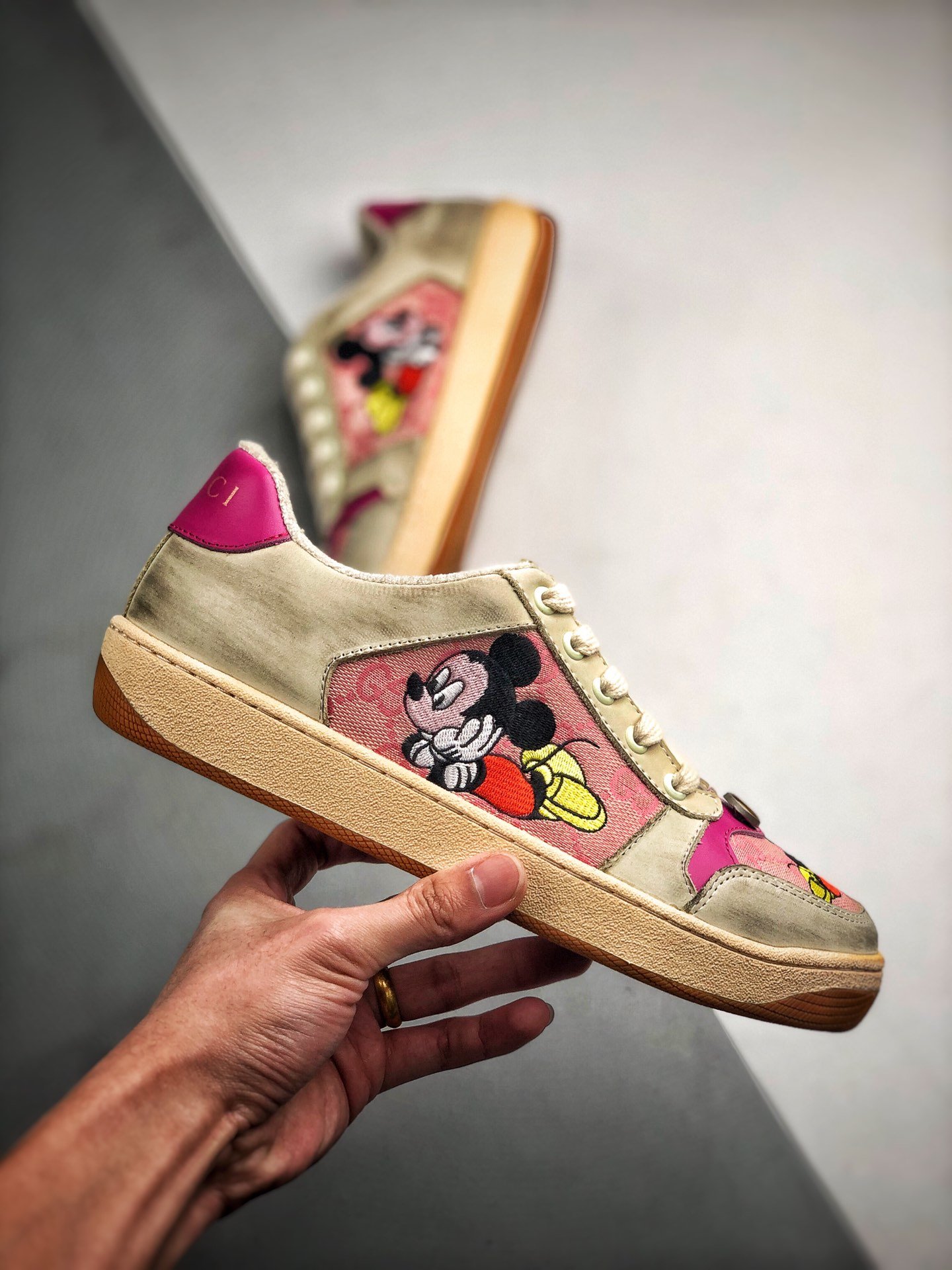 Gucci Ace Embroidered Low-Top Sneaker Brown/Pink 5