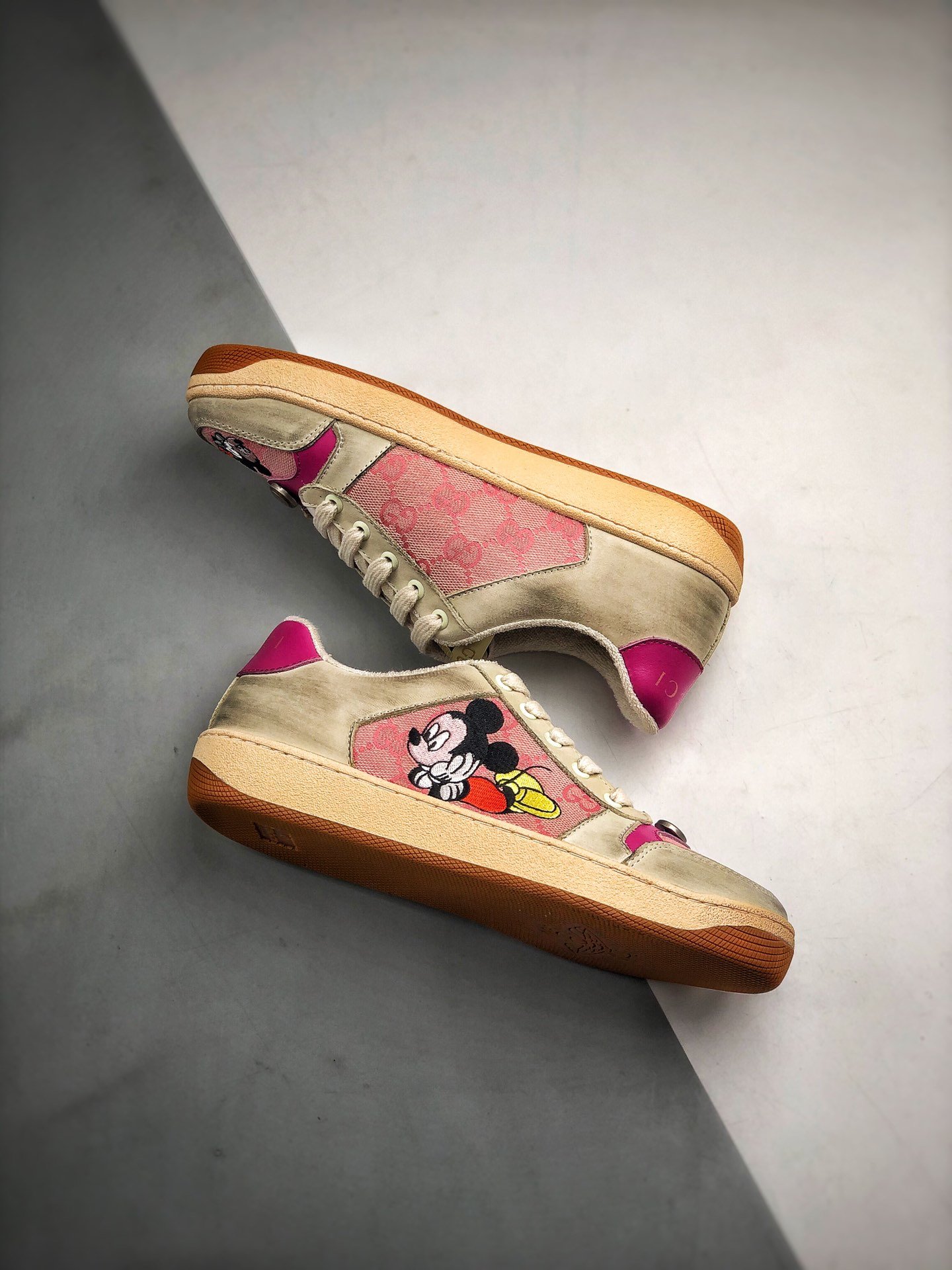 Gucci Ace Embroidered Low-Top Sneaker Brown/Pink 7