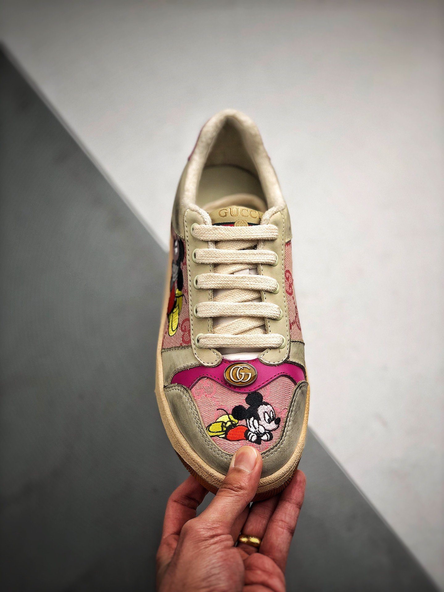 Gucci Ace Embroidered Low-Top Sneaker Brown/Pink 9