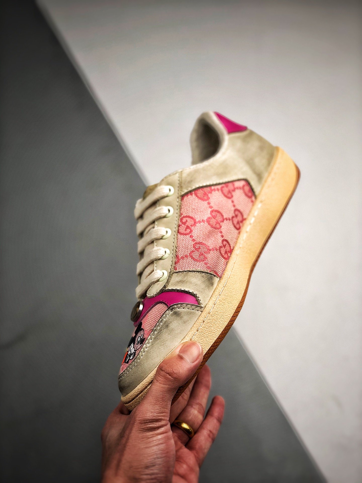 Gucci Ace Embroidered Low-Top Sneaker Brown/Pink 11