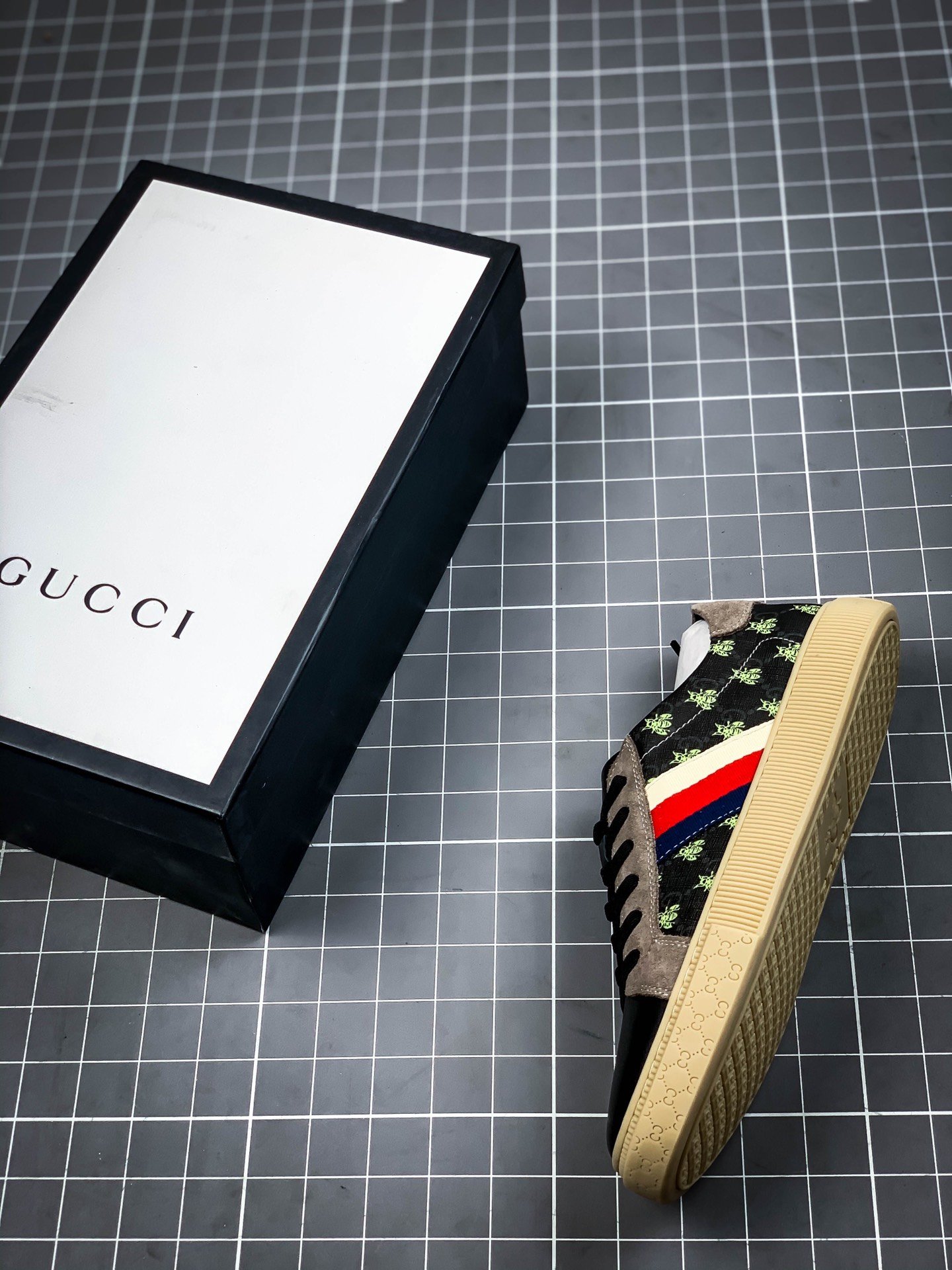 Gucci Ace Embroidered Low-Top Sneaker Black/Blue/Red 7