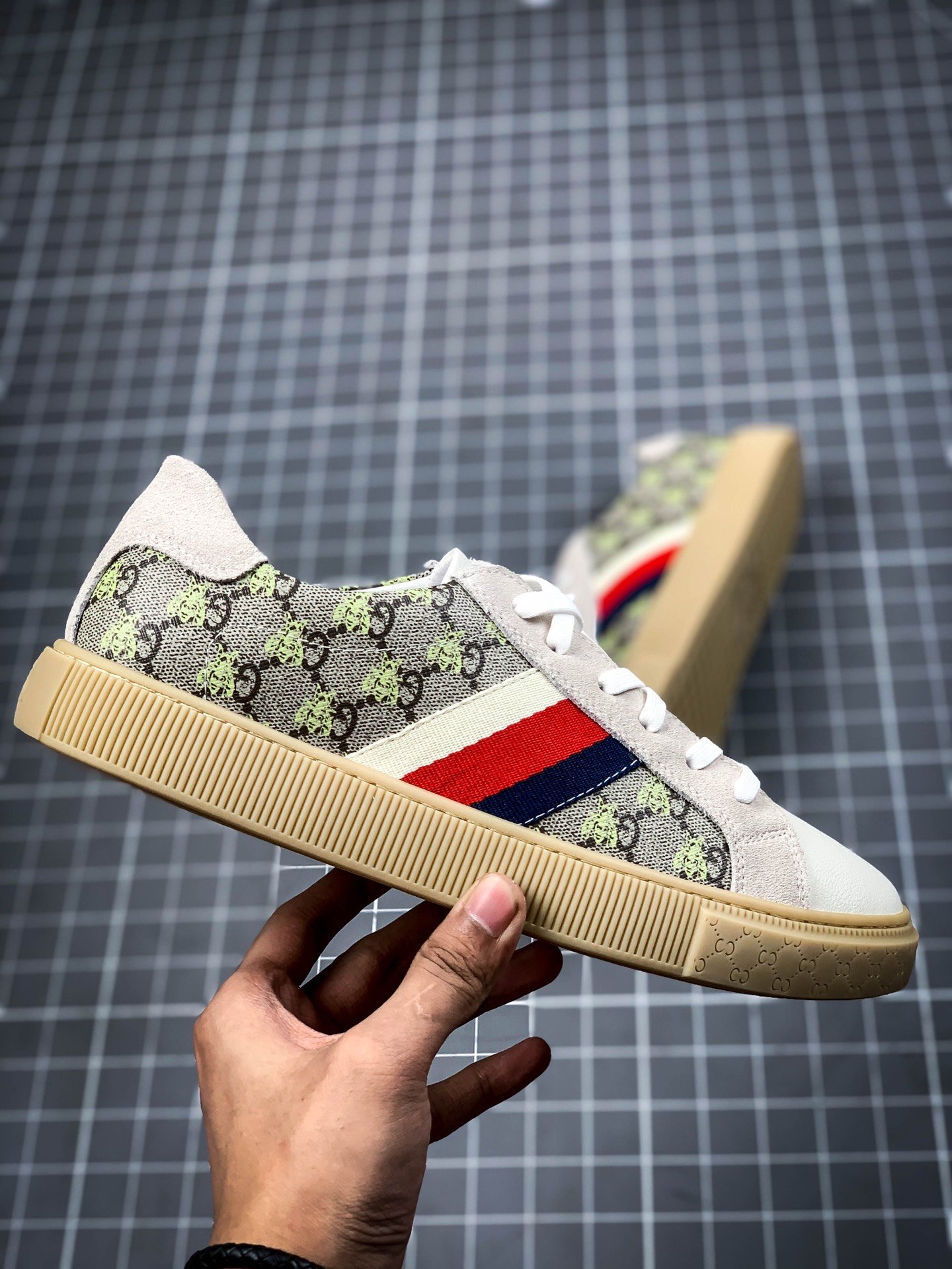 Gucci Ace Embroidered Low-Top Sneaker White/Grey/Red 17