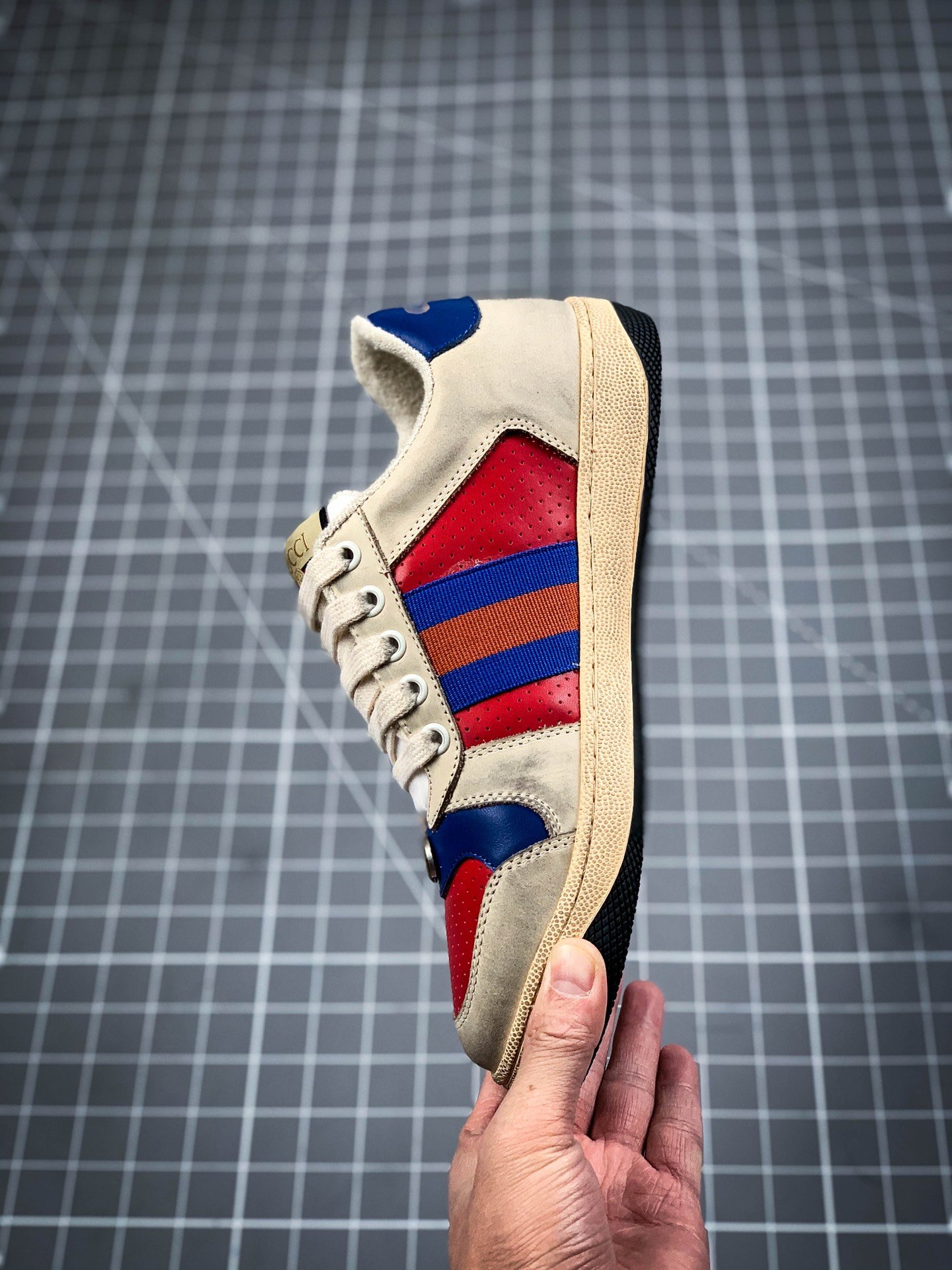 Gucci Screener Sneaker Beige/Red/Blue-Orange 9