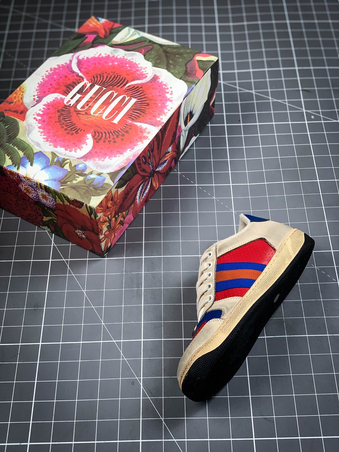 Gucci Screener Sneaker Beige/Red/Blue-Orange 13