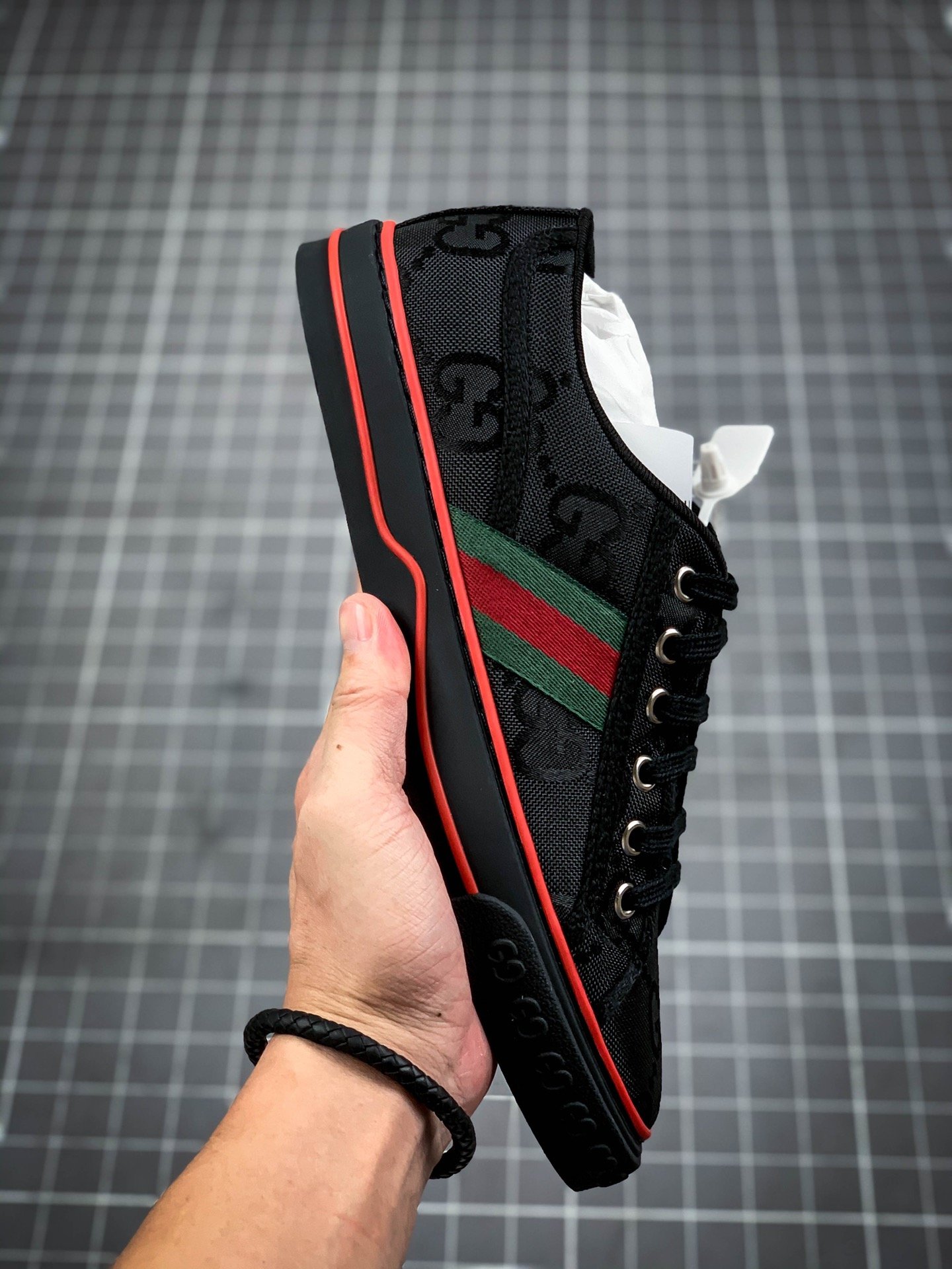 Gucci Ace Embroidered Low-Top Black/Greem/Red 7