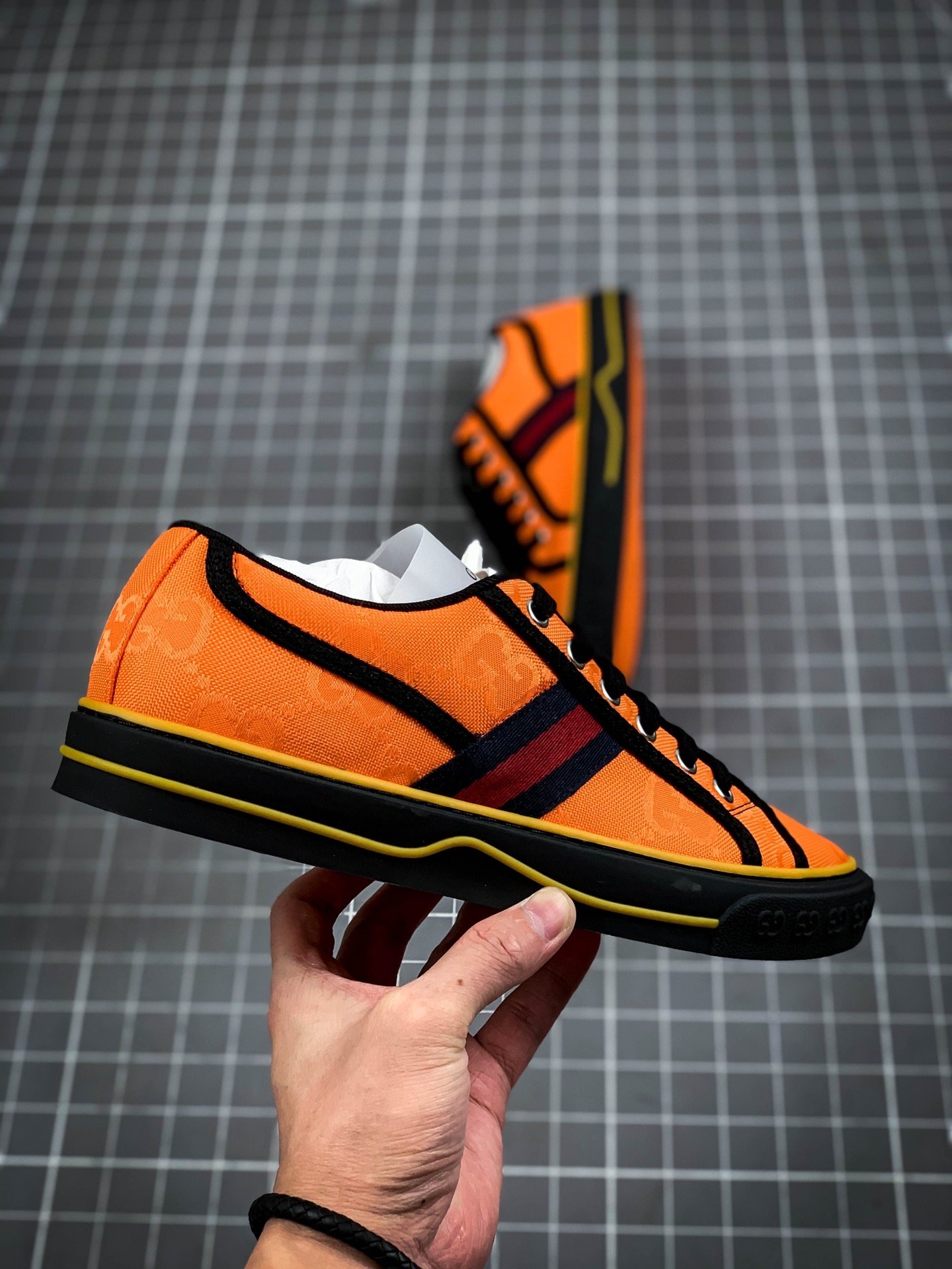 Gucci Ace Embroidered Low-Top Orange/Black/Red 13