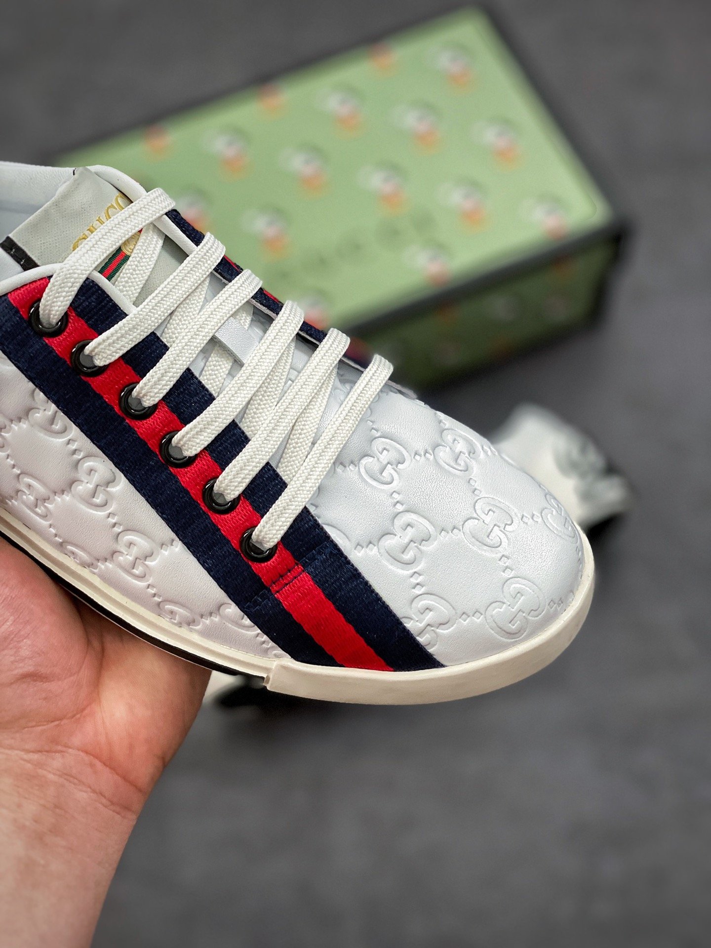 Gucci Shoes White/Navy Blue/Red 15