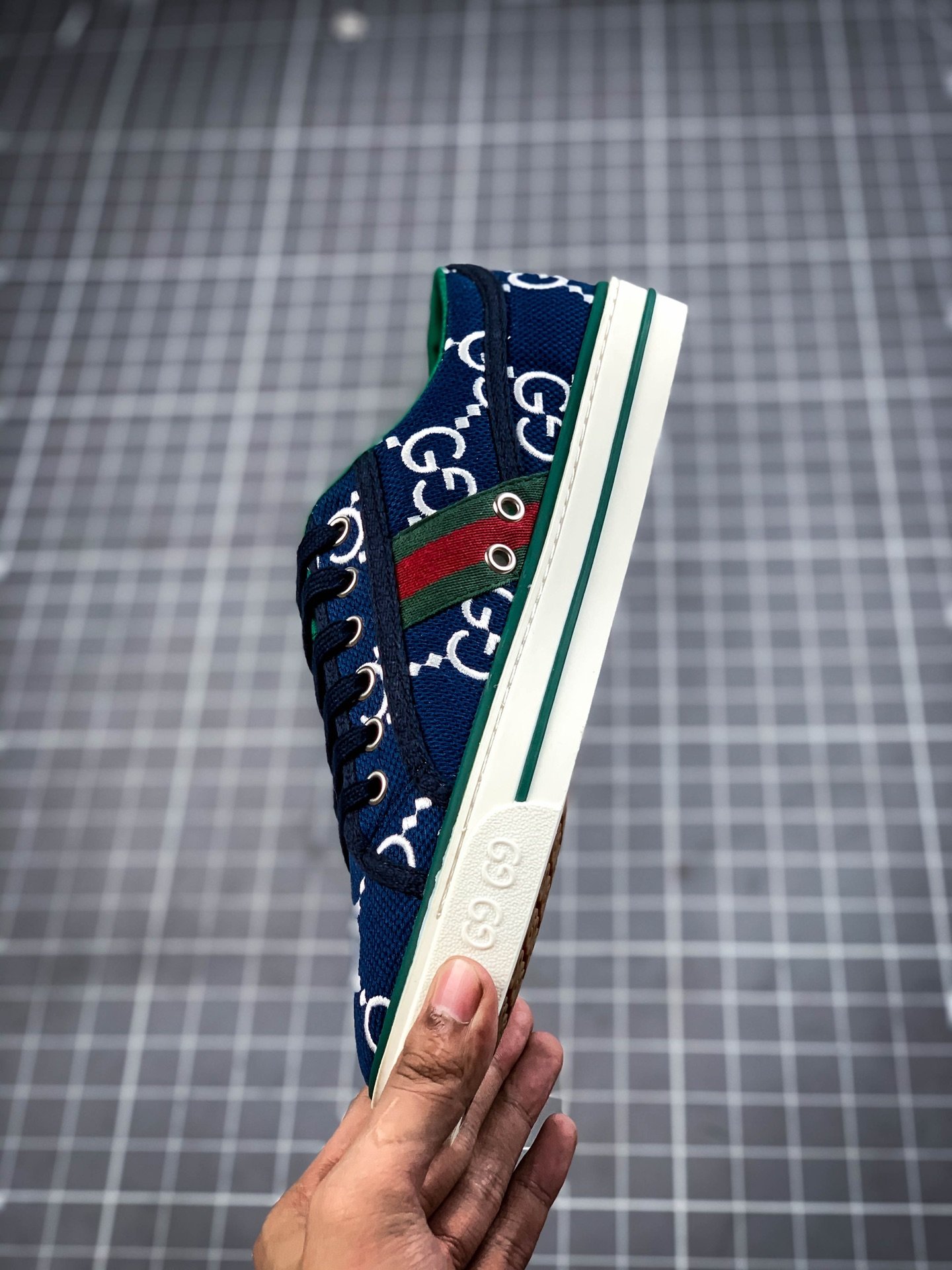 Gucci Tennis 1977 Print Sneaker Navy Blue/Green/Red 9