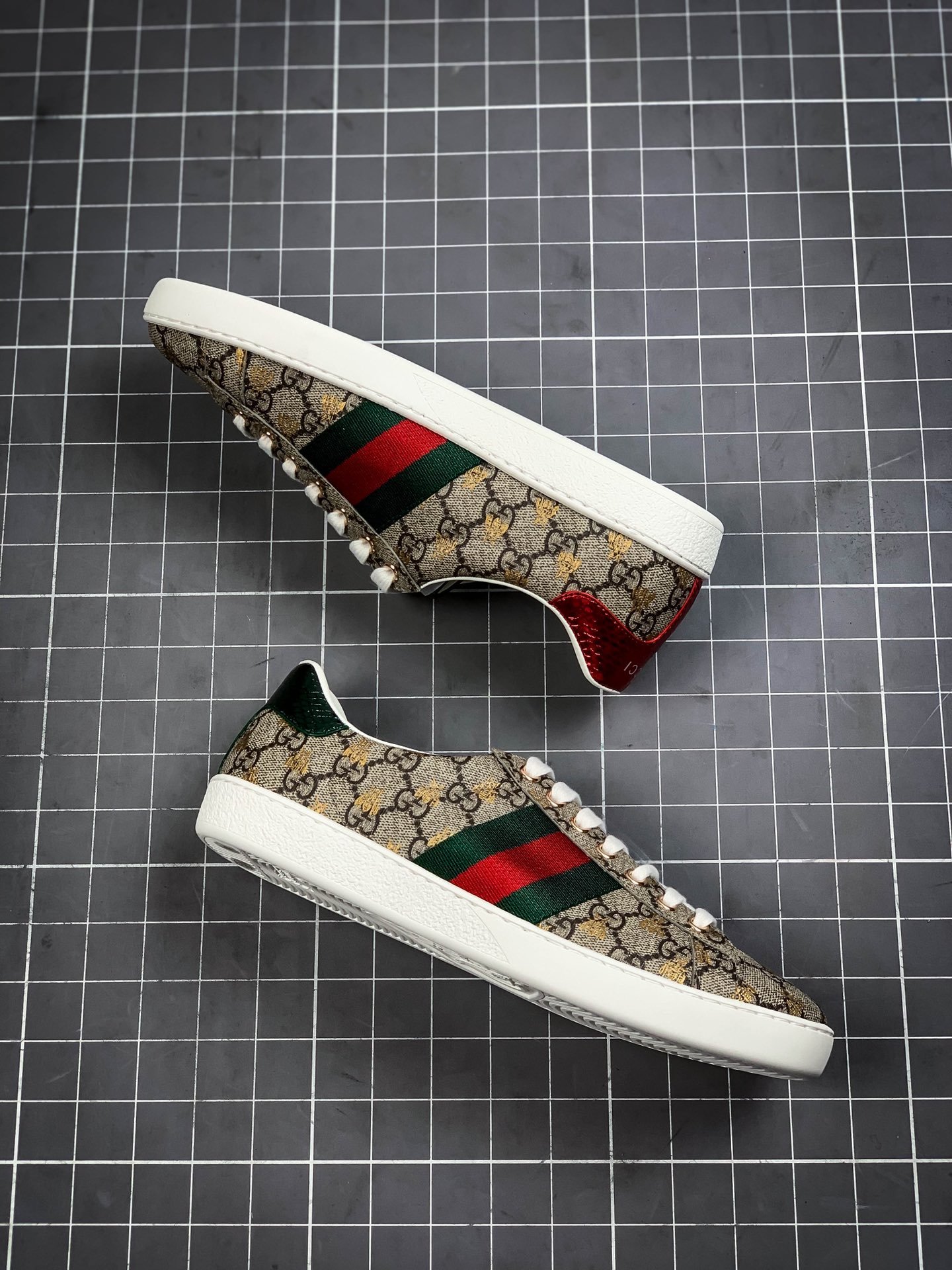 Gucci Ace Embroidered Low-Top Dark Khaki/Navy Blue/Red-White 5