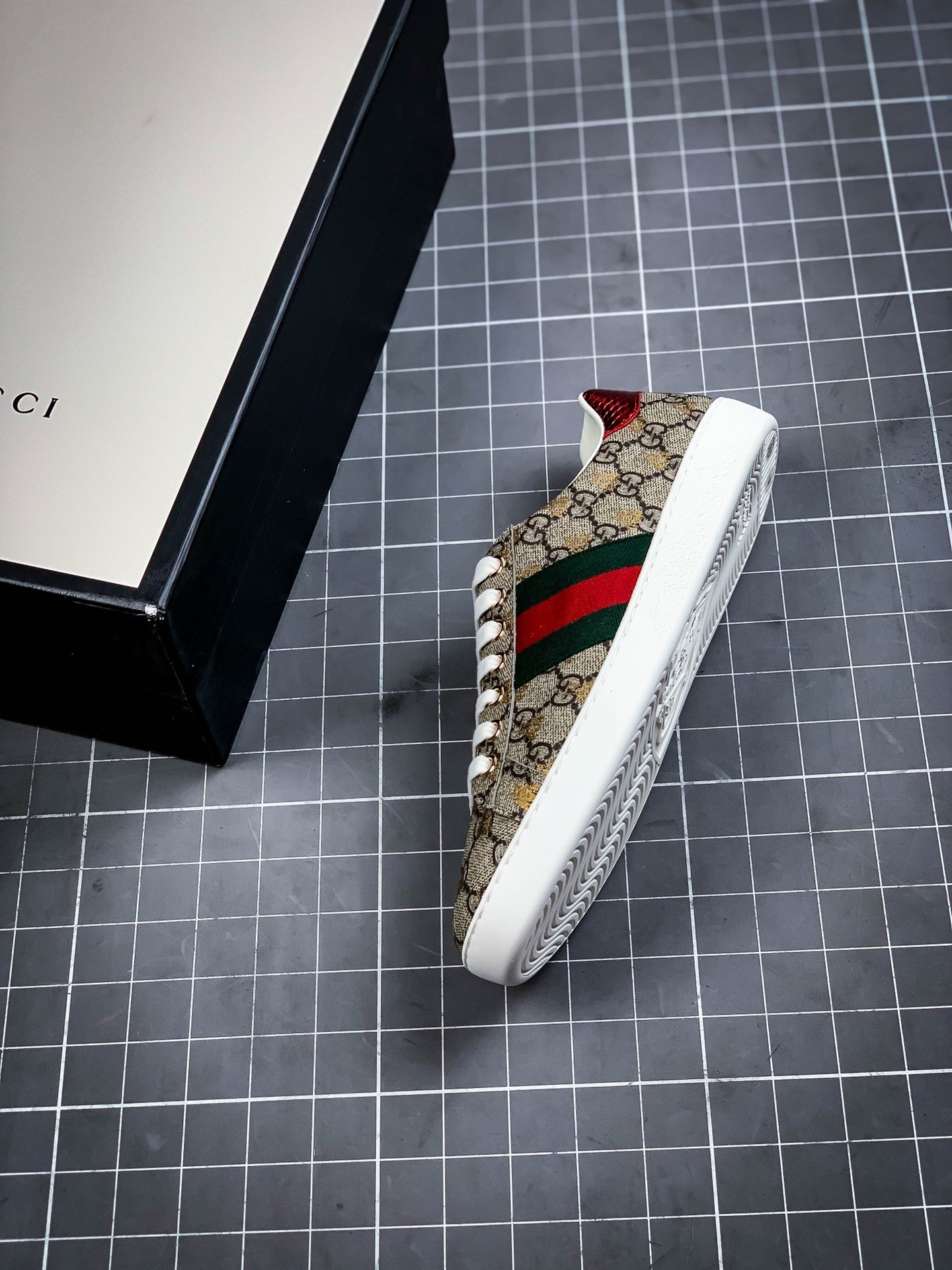 Gucci Ace Embroidered Low-Top Dark Khaki/Navy Blue/Red-White 7