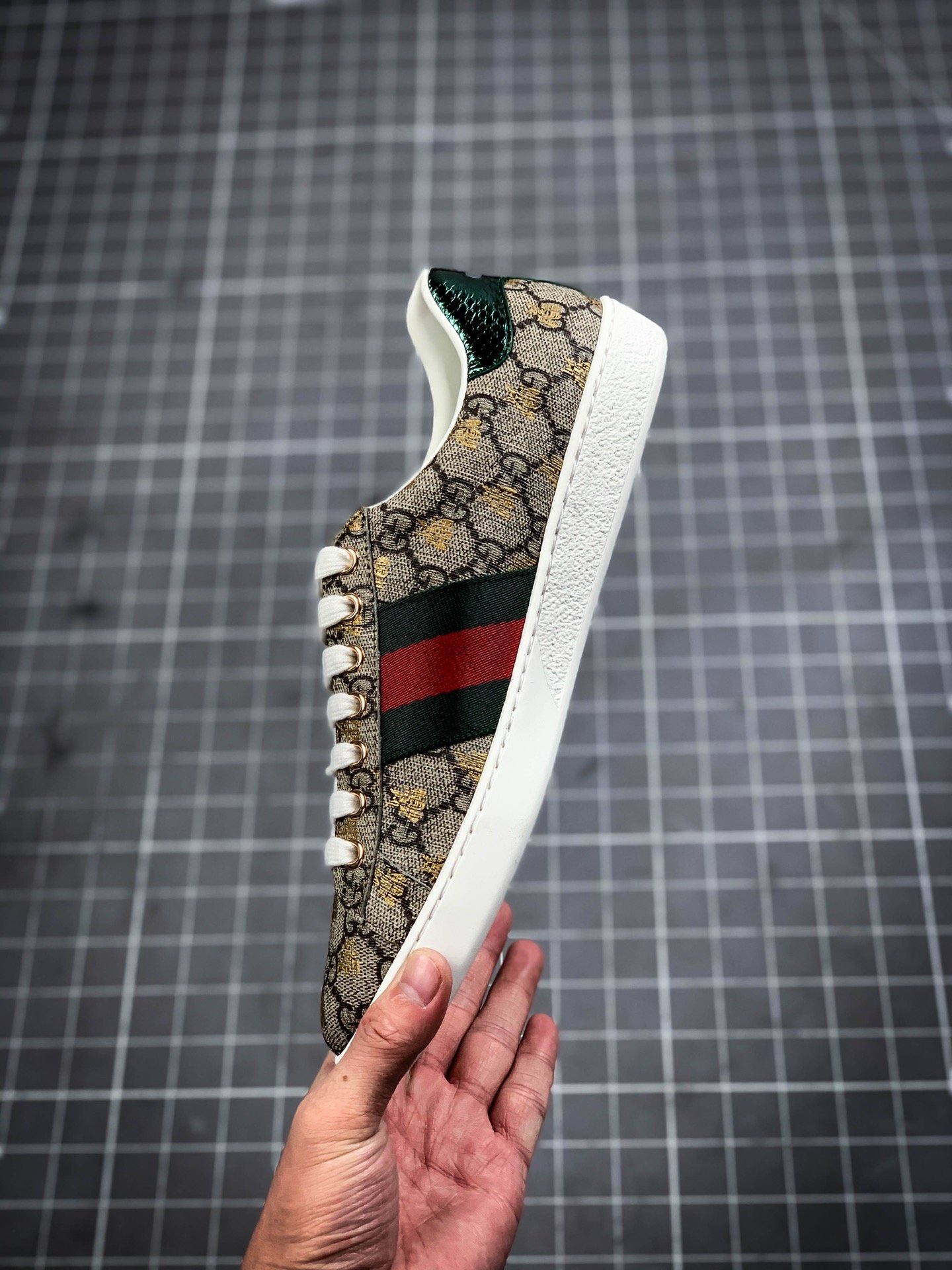 Gucci Ace Embroidered Low-Top Dark Khaki/Navy Blue/Red-White 9