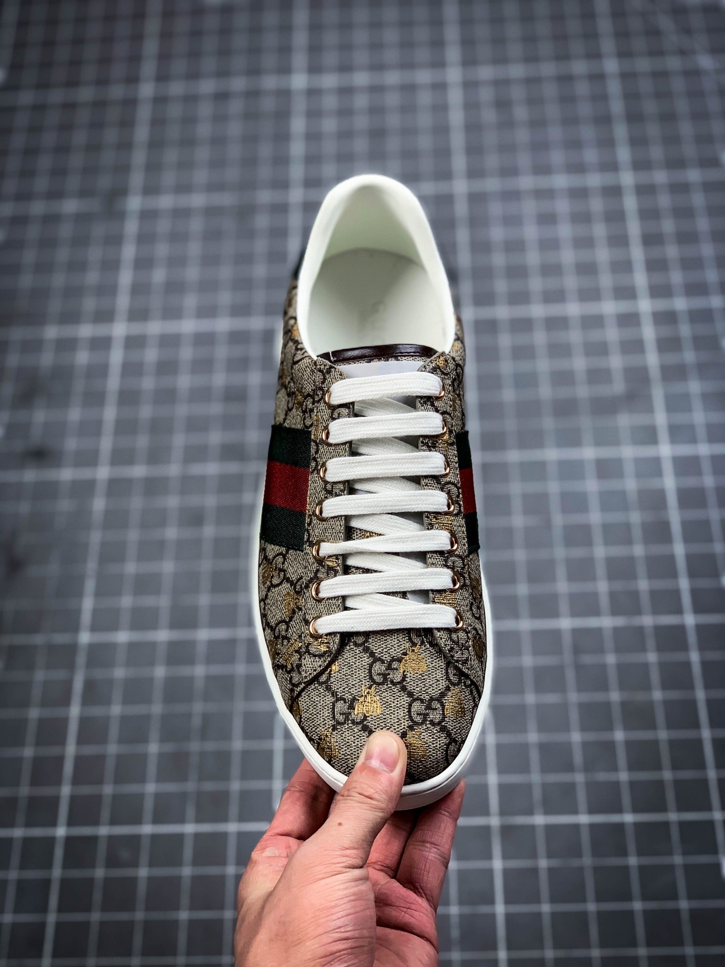 Gucci Ace Embroidered Low-Top Dark Khaki/Navy Blue/Red-White 13