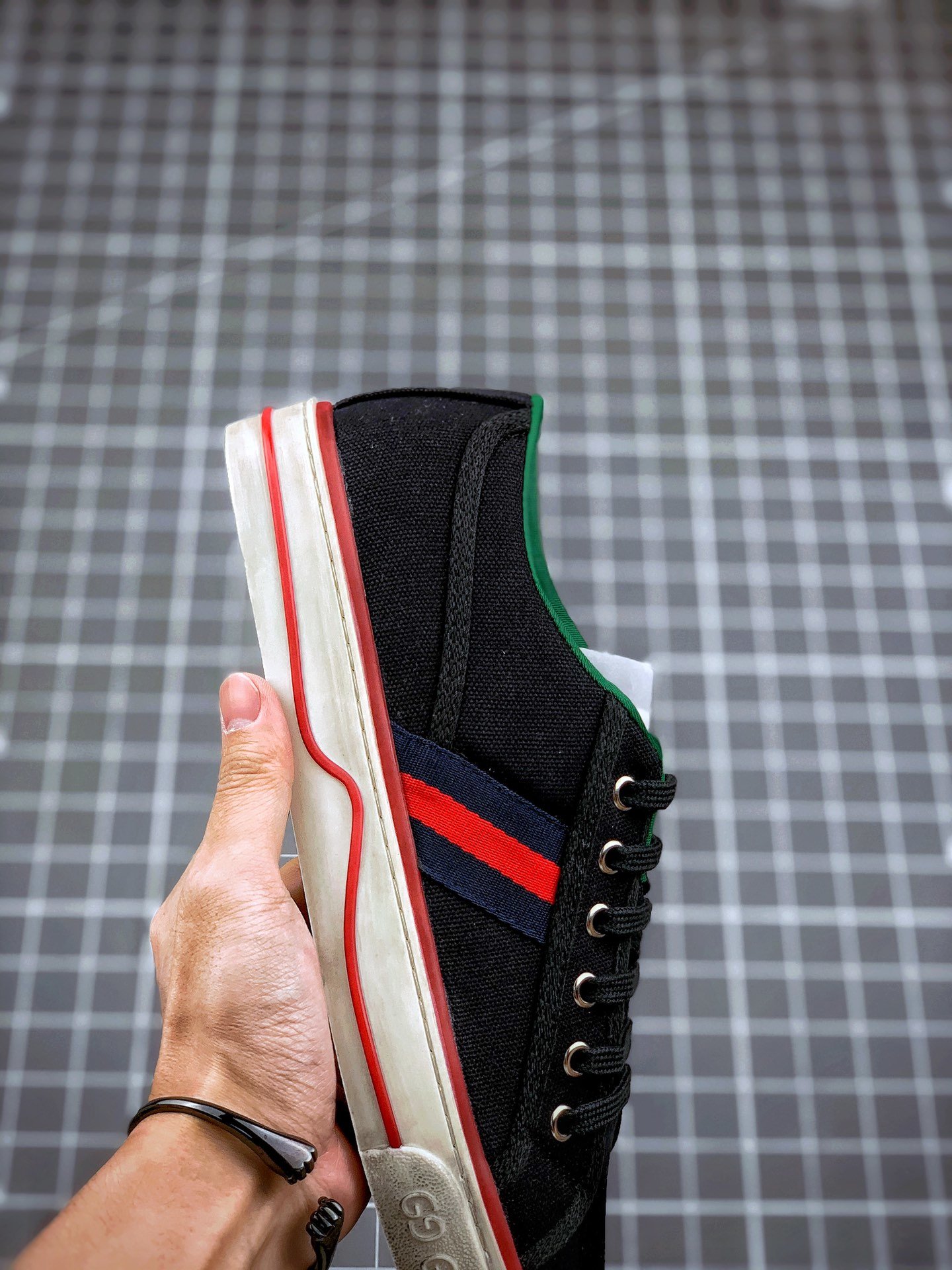 Gucci Tennis 1977 Print Sneaker Black/White/Red 7