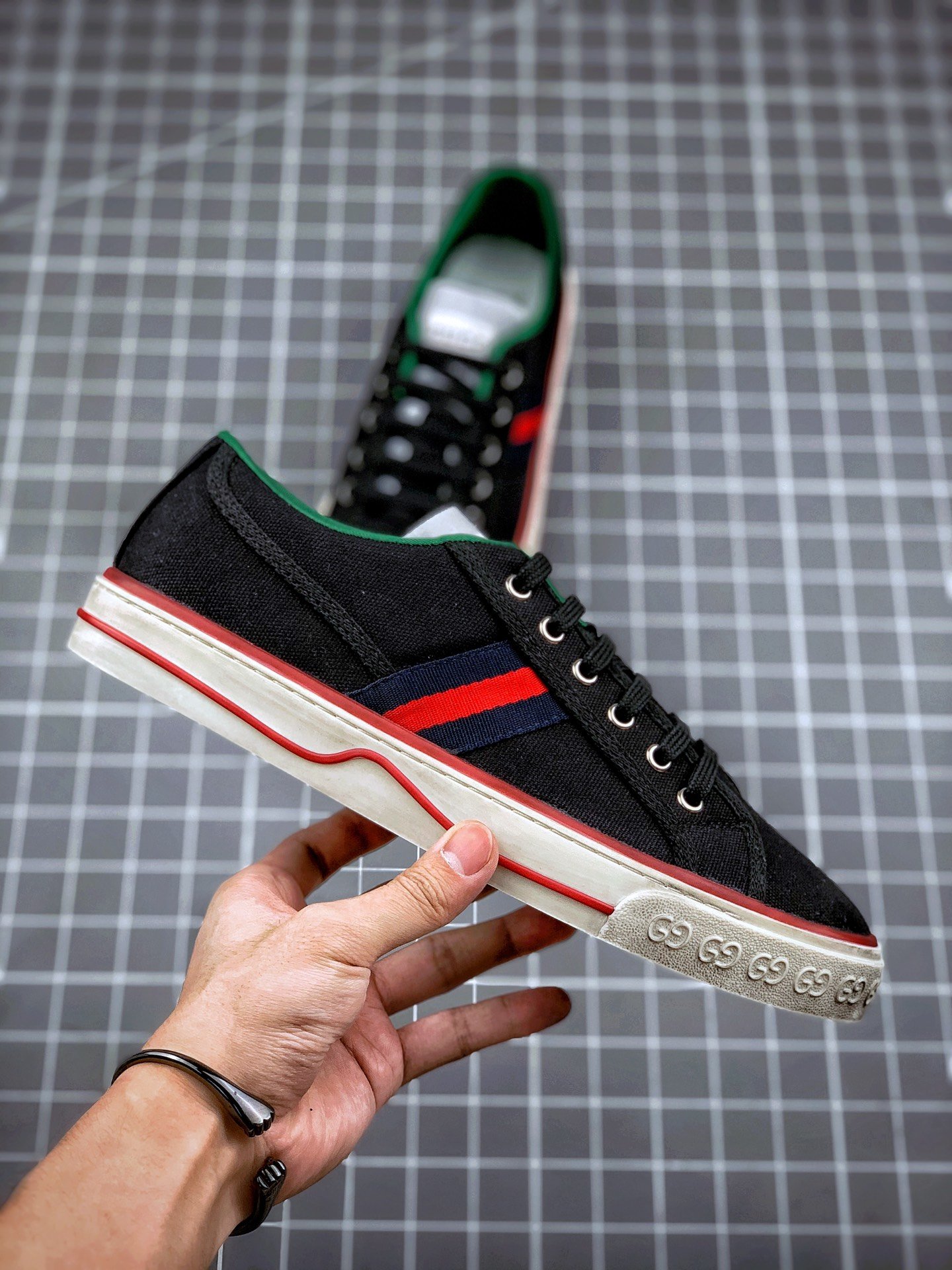 Gucci Tennis 1977 Print Sneaker Black/White/Red 15