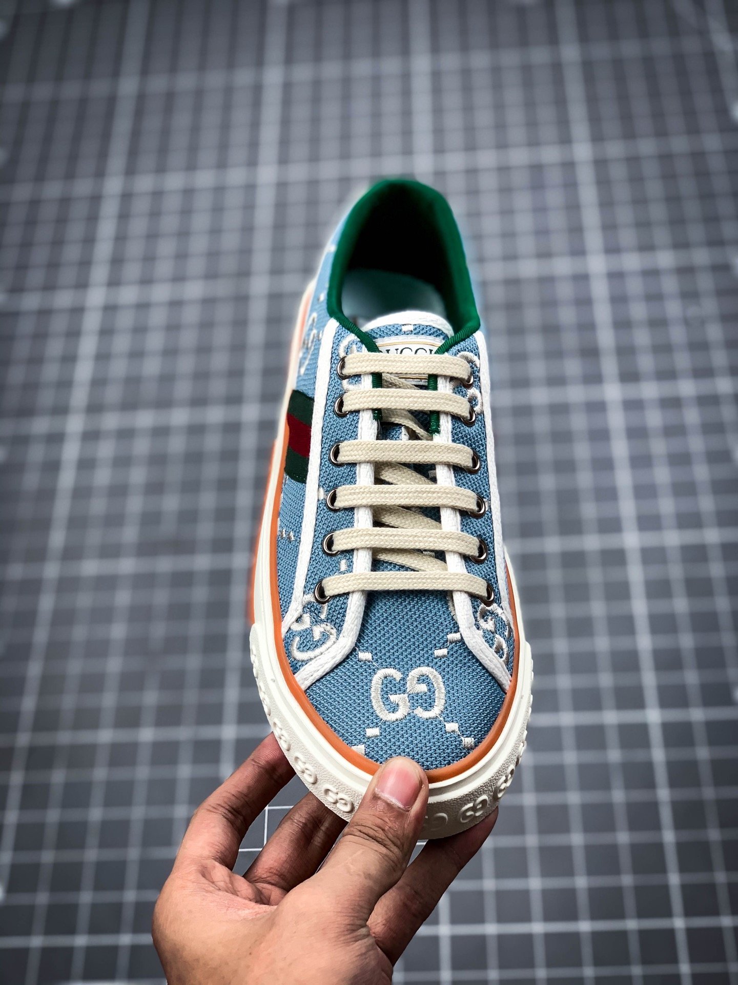 Gucci Tennis 1977 Print Sneaker Blue/White/Green 3