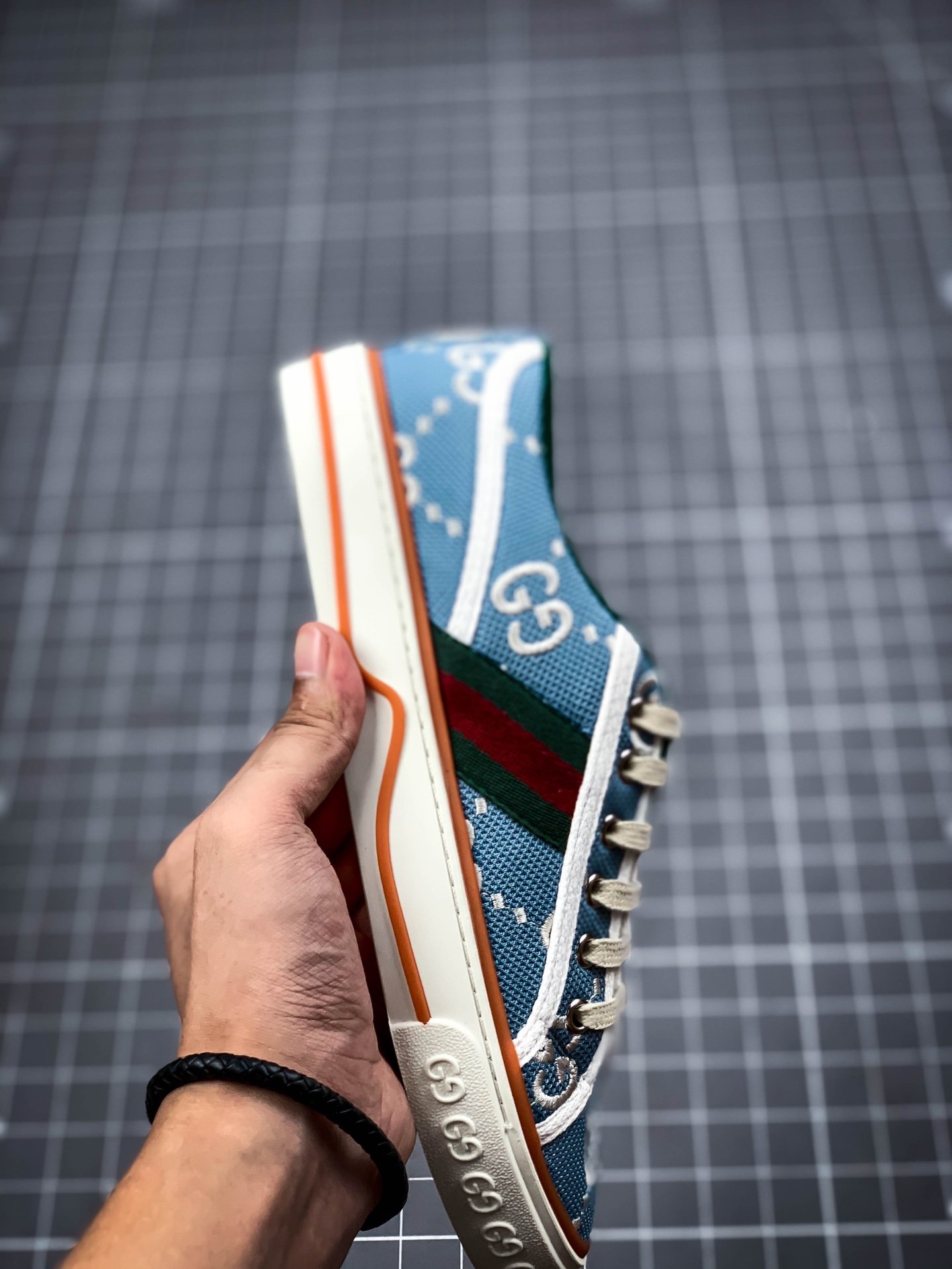 Gucci Tennis 1977 Print Sneaker Blue/White/Green 5