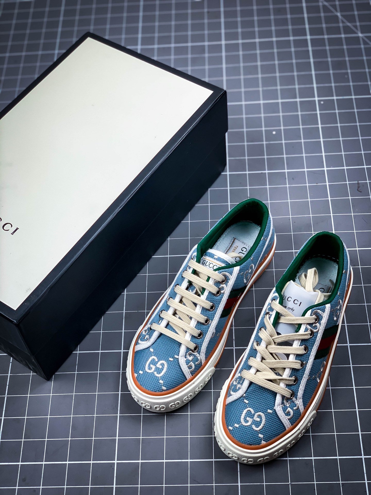 Gucci Tennis 1977 Print Sneaker Blue/White/Green 15