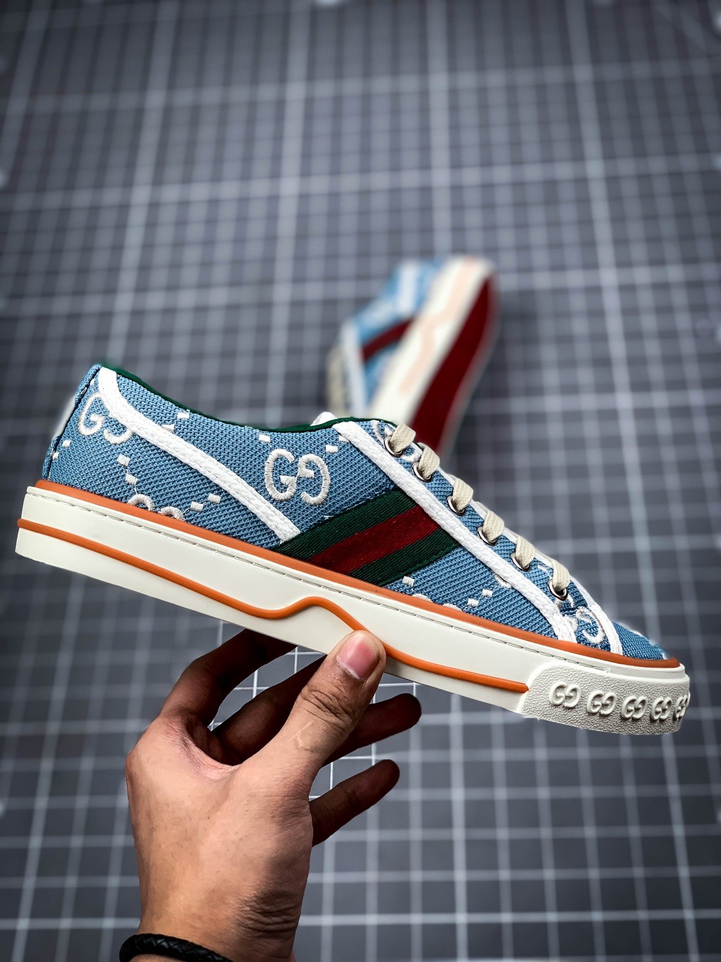 Gucci Tennis 1977 Print Sneaker Blue/White/Green 17