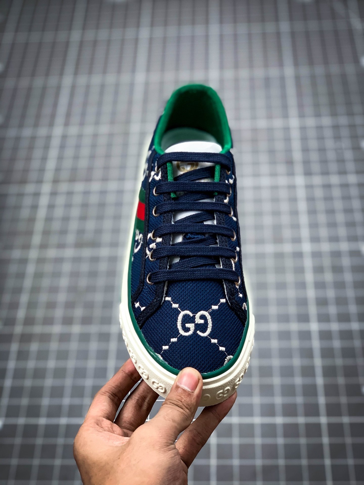 Gucci Tennis 1977 Print Sneaker Navy Blue/White/Green 9