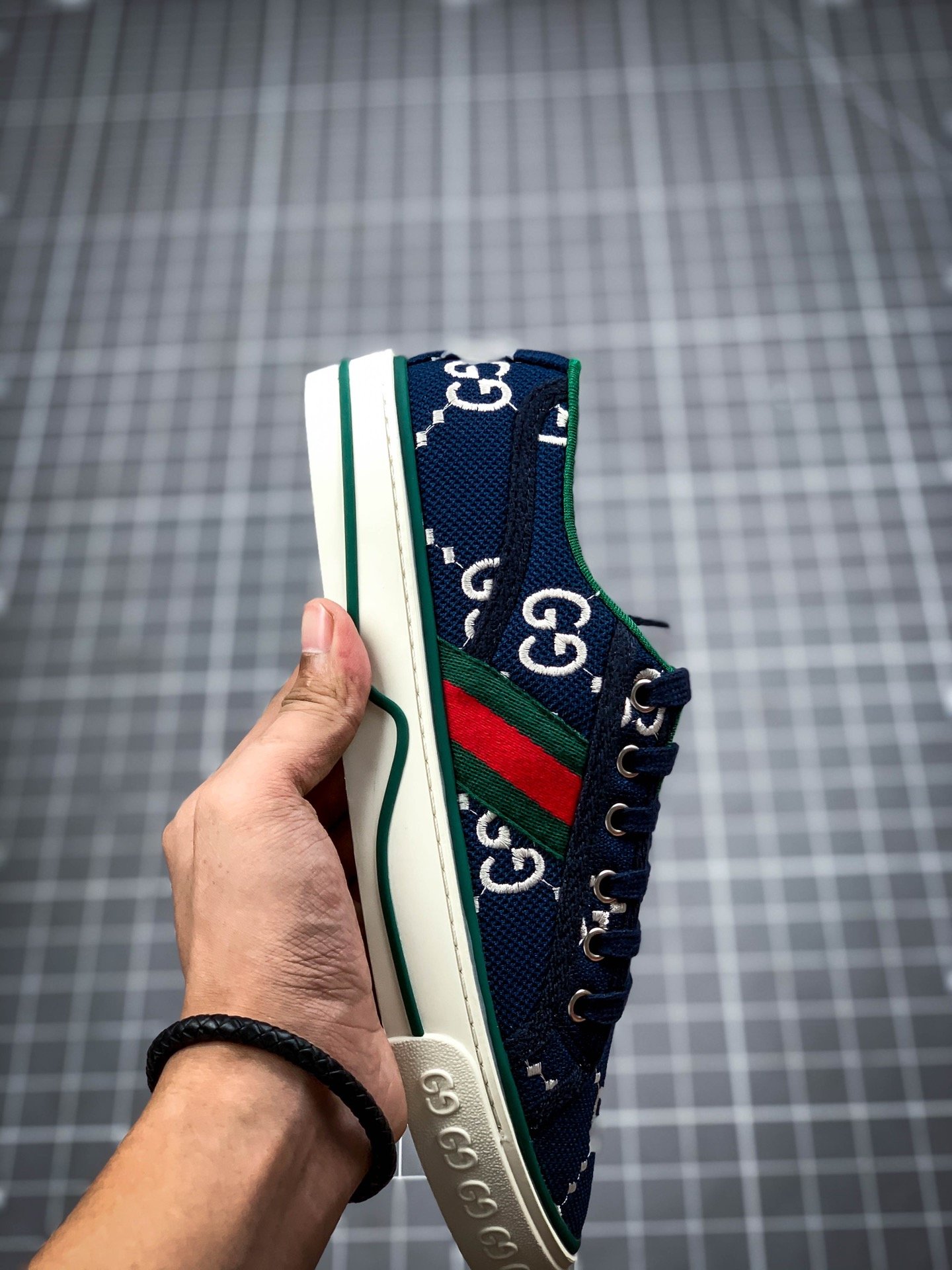 Gucci Tennis 1977 Print Sneaker Navy Blue/White/Green 11